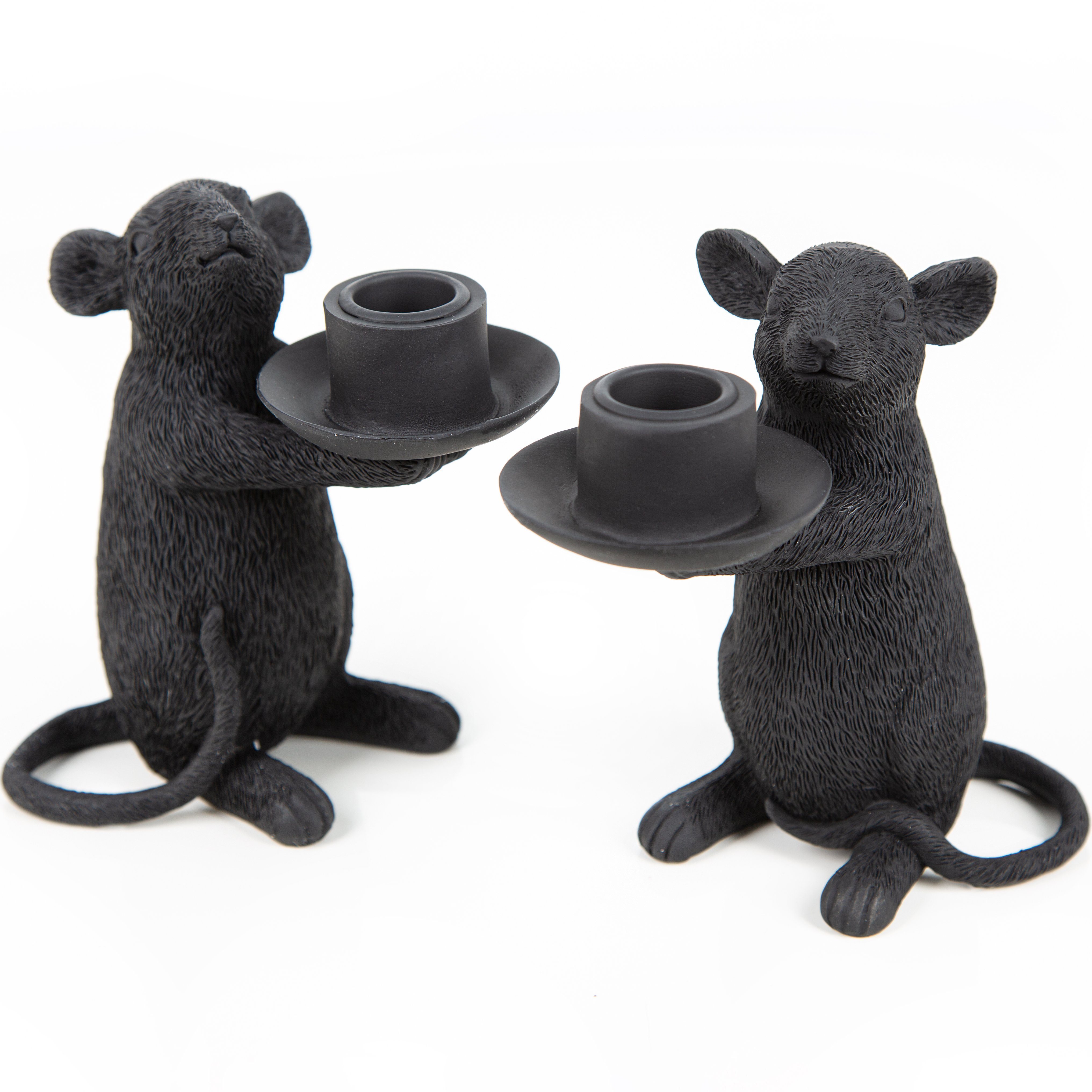 Logbuch-Verlag Teelichthalter 2 Mäuse Kerzenständer Schwarze Maus (Spar Set, 2 St), Kerzenhalter für Stabkerzen Tischdeko 15,5 cm