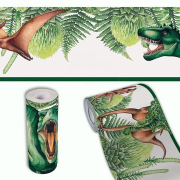 Sunnywall Bordüre Dinosaurier (Bordüre - 400 cm), Vliestapete, Urzeit, (1 St), hochwertige 200 g/m² Vliestapete