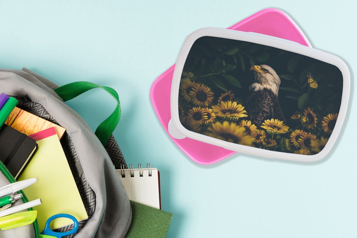 - - Kinder, Mädchen, Kunststoff, - Botanisch, rosa MuchoWow Erwachsene, für Brotdose (2-tlg), Snackbox, Brotbox Kunststoff Adler Blumen Gelb Lunchbox