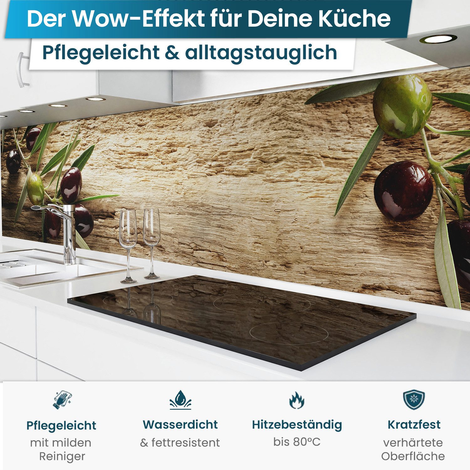 danario Küchenrückwand Folie selbstklebend - Matt - Spritzschutz Küche - versteift & robust