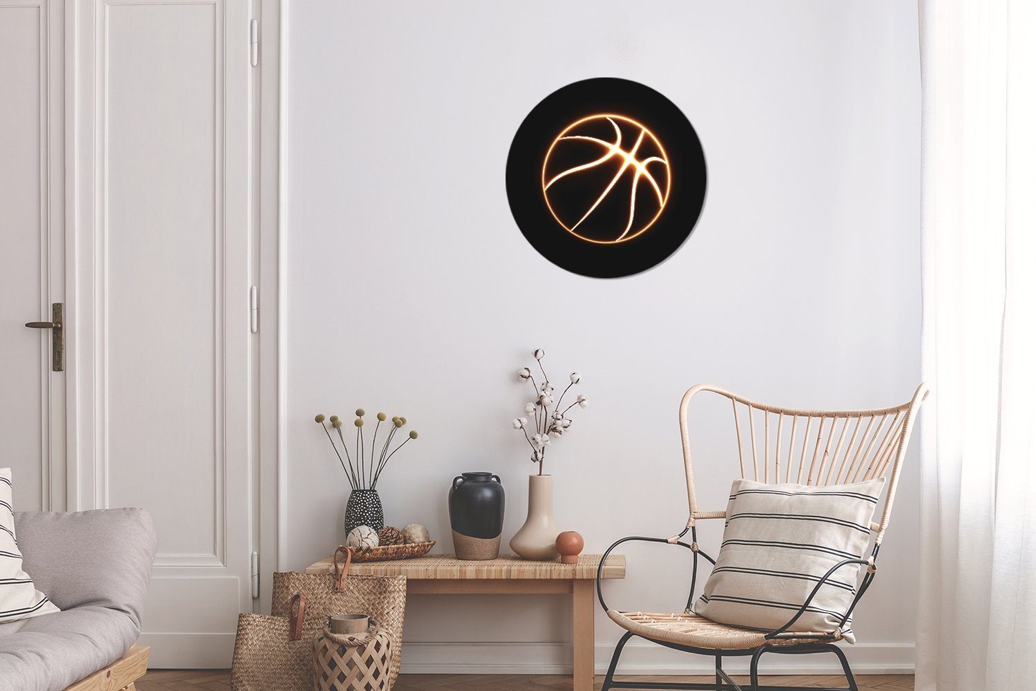MuchoWow Gemälde Wandbild, leuchtenden Wanddekoration Eine (1 Rundes cm Forex, Basketballs, St), Kreis eines Wohnzimmer, 30x30 Illustration