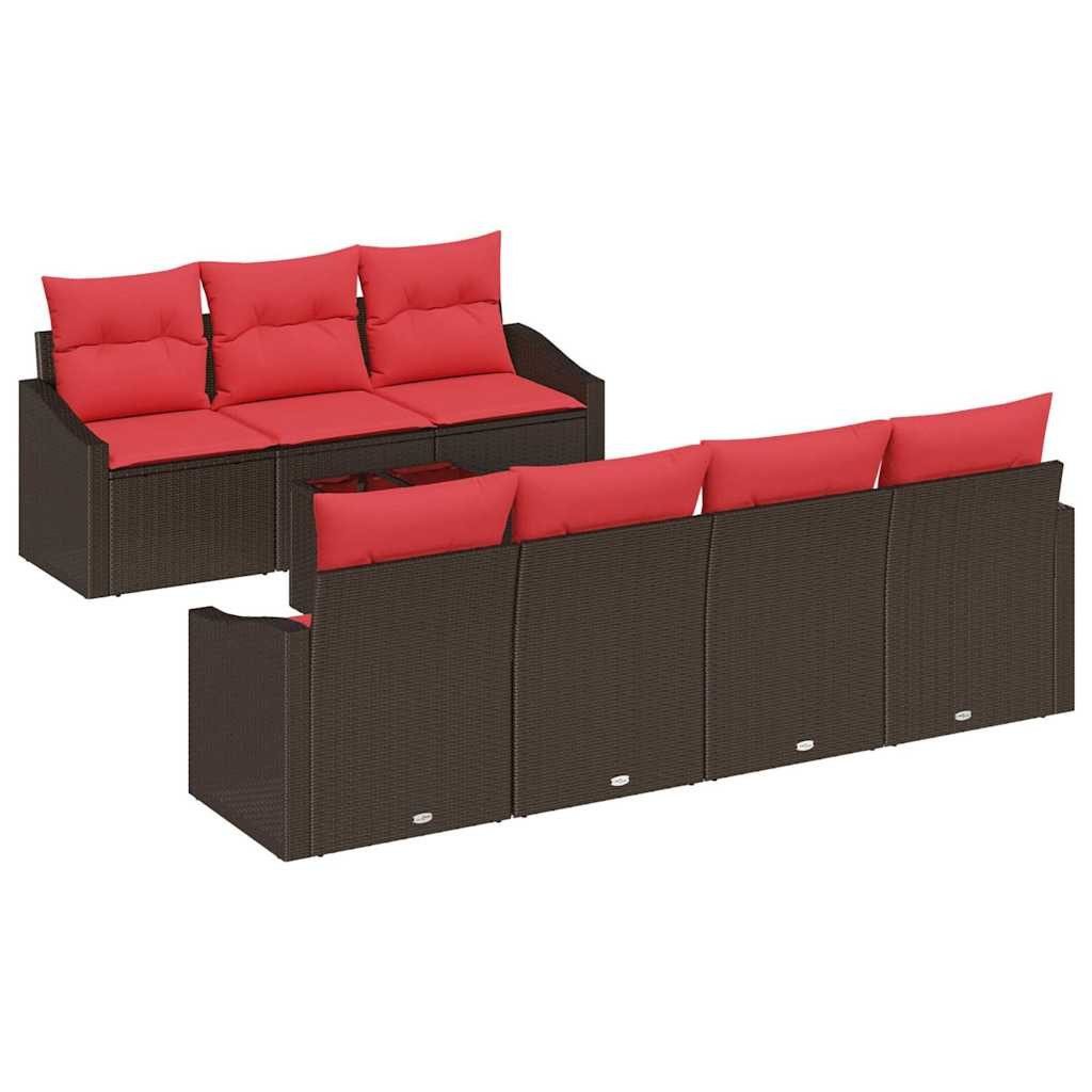 vidaXL Loungesofa Sofa Set 8 stk. 3-Sitzanzahl Braun und Rot Poly Rattan, 8 Teile