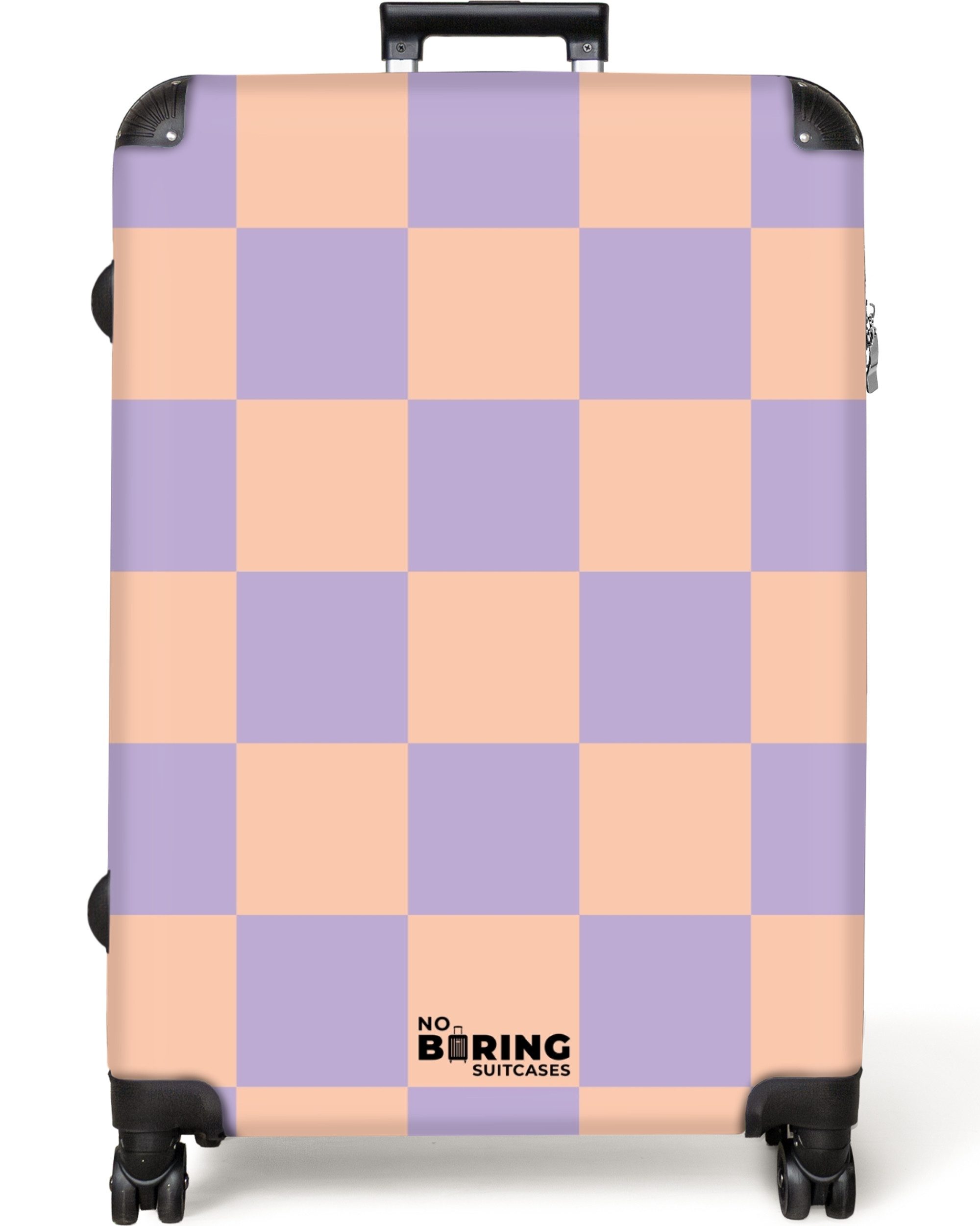 NoBoringSuitcases.com© Hartschalen-Trolley Lila mit rosa Schachbrettmuster günstig online kaufen