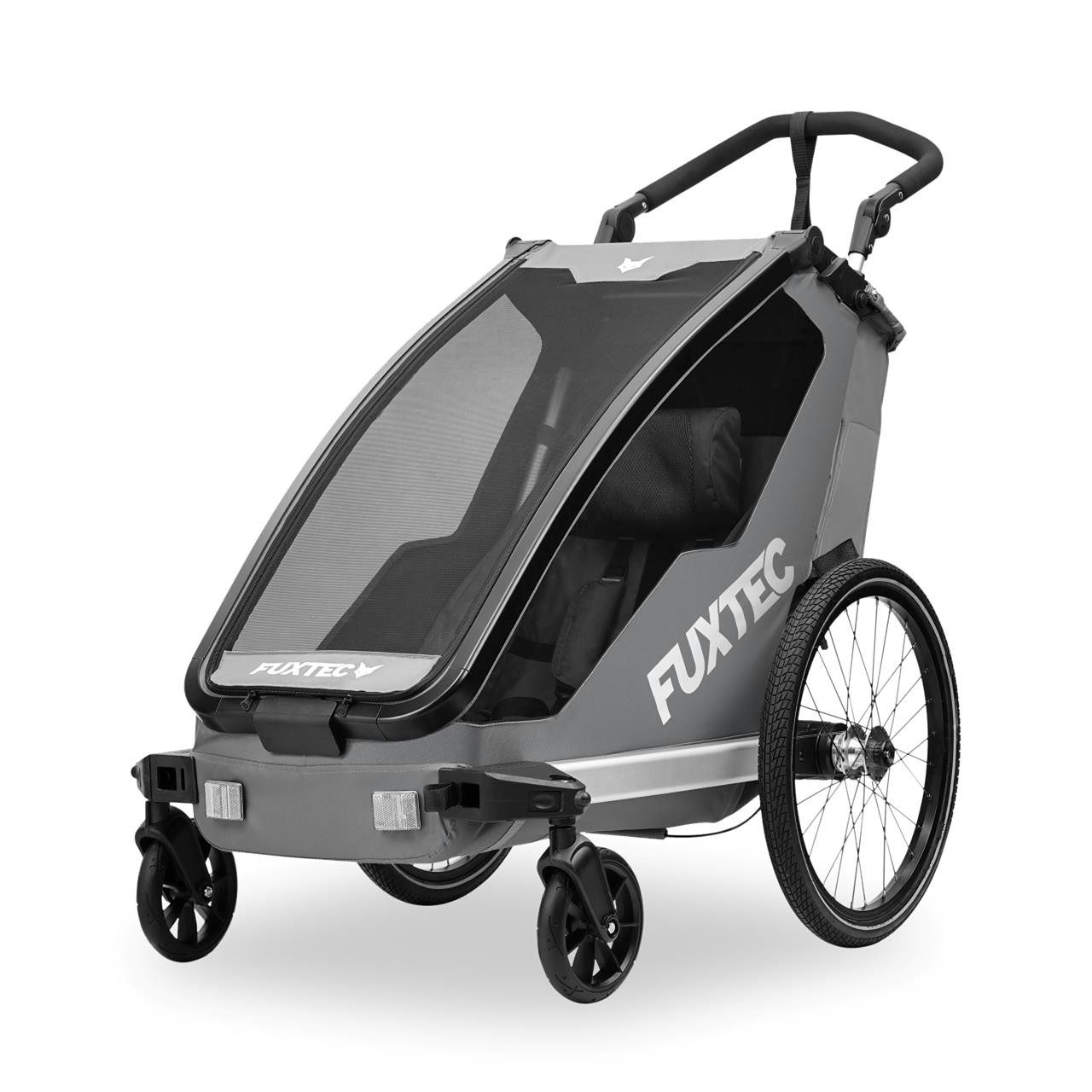 FUXTEC Fahrradkinderanhänger FX-FA1S, faltbar, mit Reflektoren, einfache Umrüstung zum Buggy