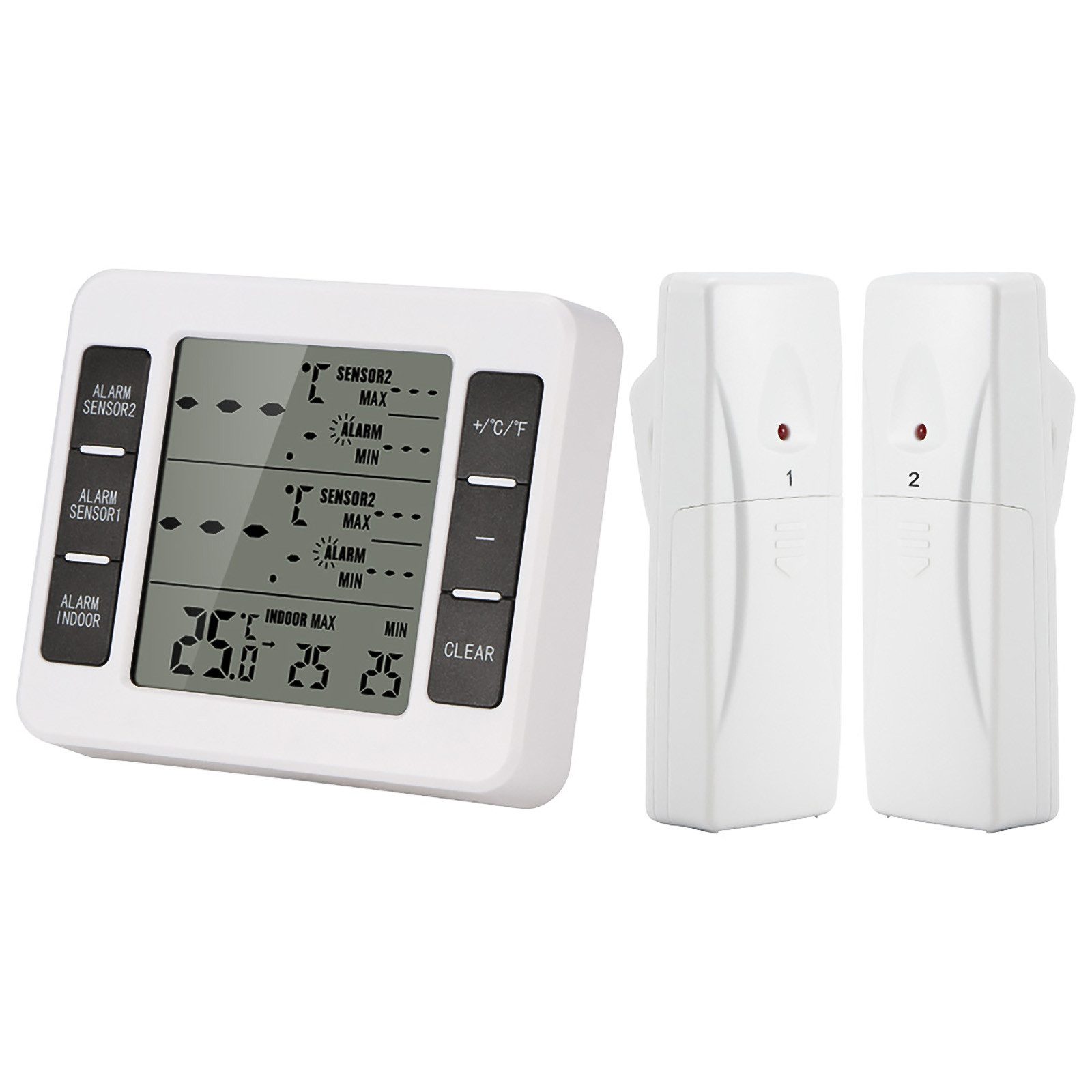 Kühlschrankthermometer Gefrierschrank Thermometer mit 2 kabellose Sensoren Außenthermometer