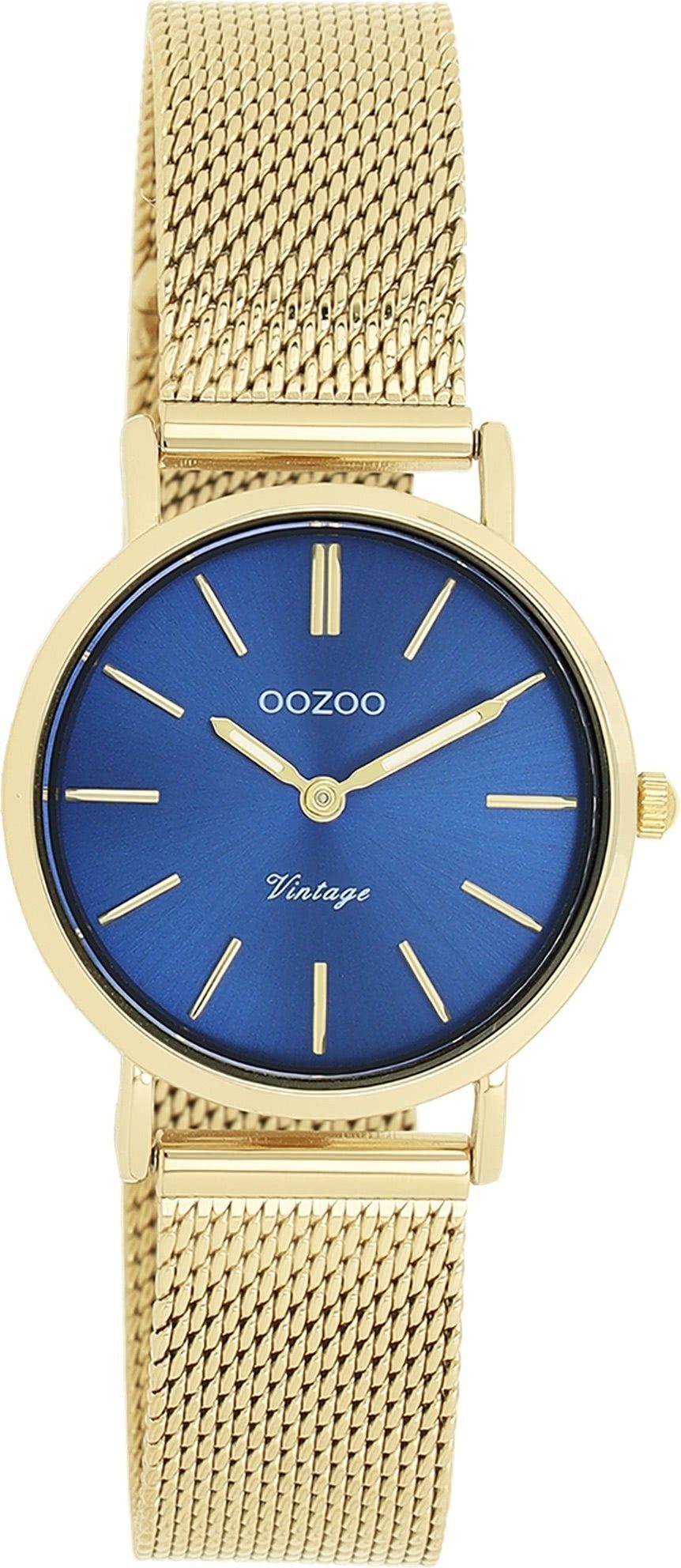 OOZOO Quarzuhr Oozoo Damen Armbanduhr Vintage Series, Damenuhr rund, klein  (ca. 28mm) Metall, Mesharmband, Casual-Style, Oozoo Uhr