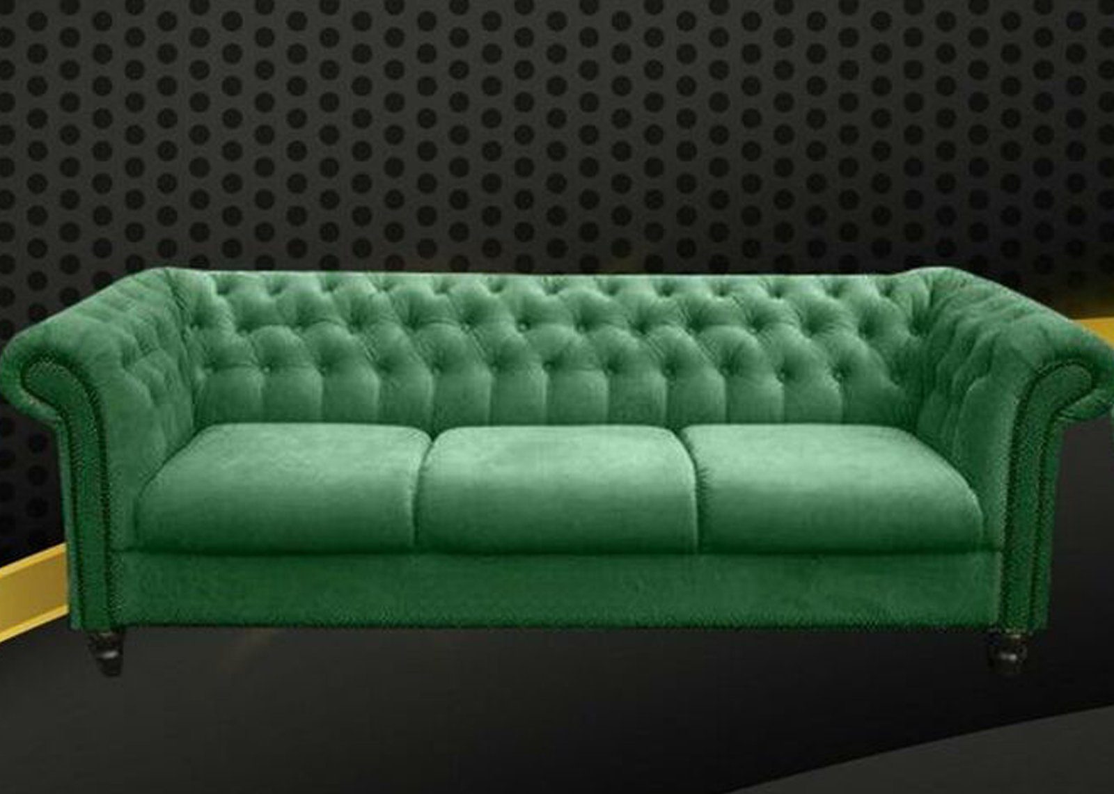 JVmoebel Chesterfield-Sofa, Dreisitzer Stoff Design Samt Sofas Wohnzimmer Grün