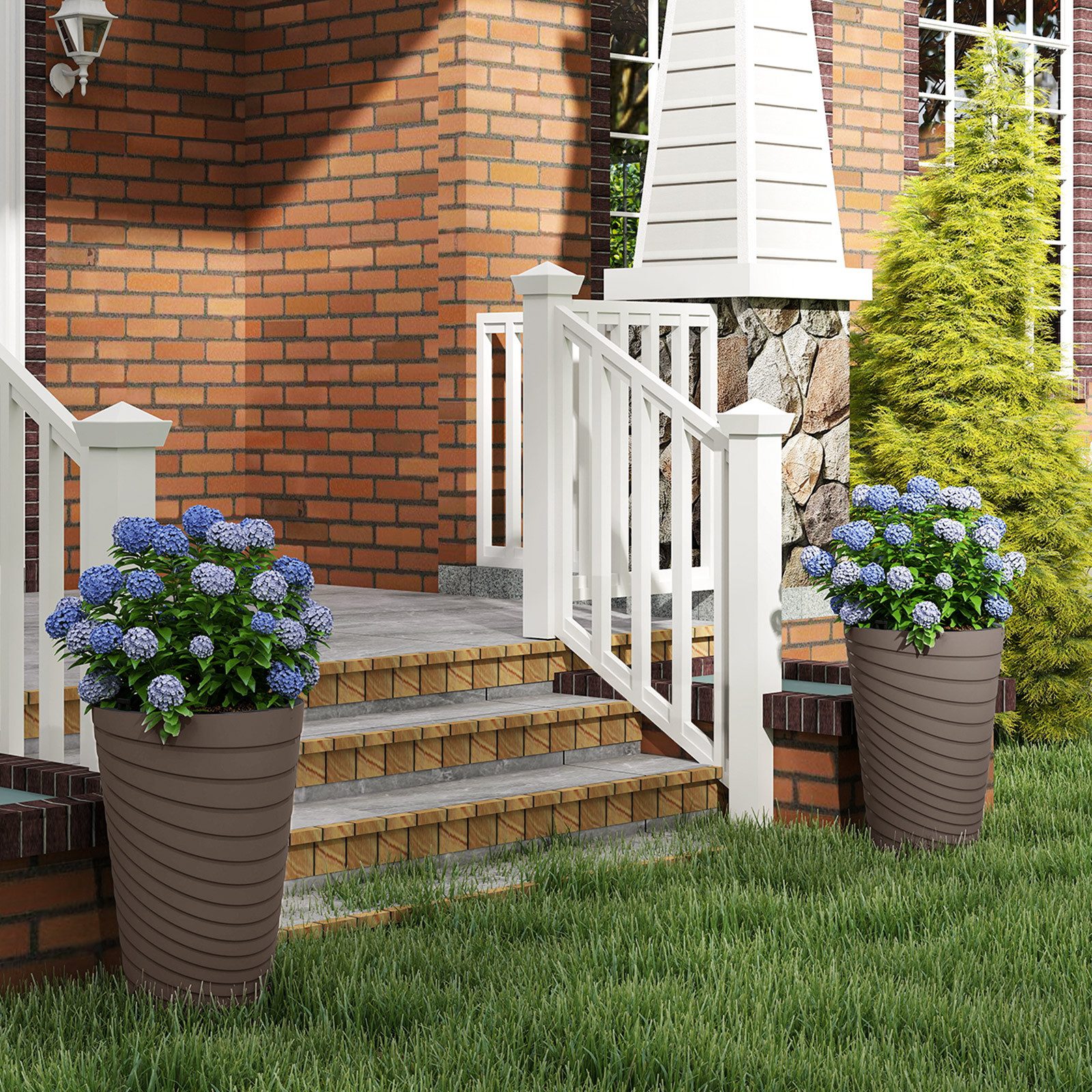 COSTWAY Blumentopf (2 St), groß Pflanzkübel mit Innentopf, 45 cm, runde