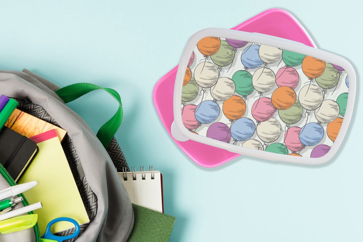 Kinder, (2-tlg), Muster Snackbox, - Luftballons Party, rosa Brotbox Mädchen, Brotdose Kunststoff, - für Lunchbox Erwachsene, Kunststoff MuchoWow