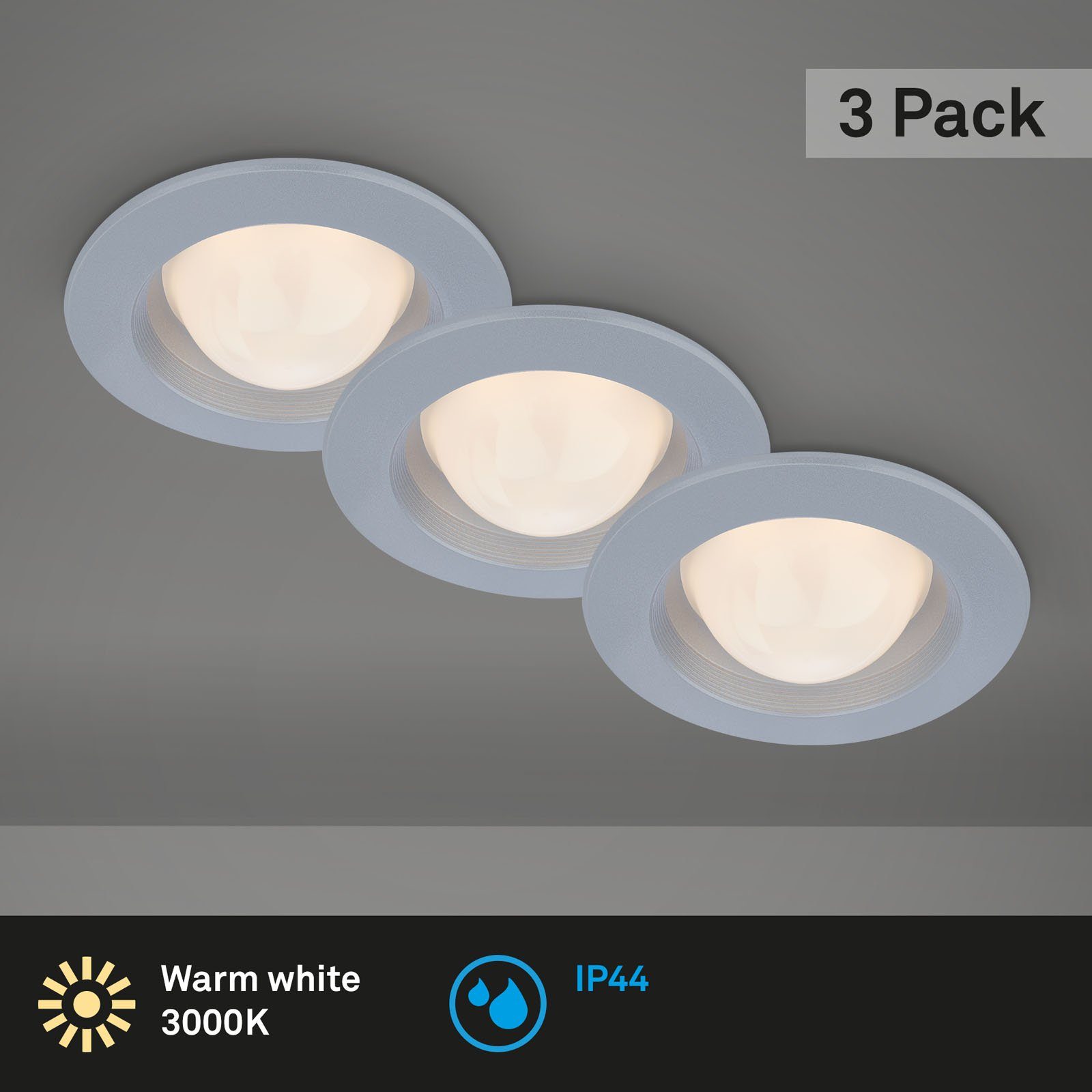 Briloner Leuchten Set,  Warmweiß, 3er 3000K, 260 Einbauleuchte 7056-034, chrom-matt, fest LED verbaut, IP44, Warmweiß 3W lm LED