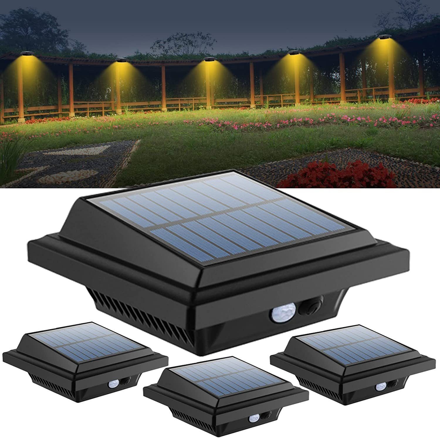 KEENZO LED Dachrinnenleuchte Warmweiß PIR-Sensor, 4Stk.Solarlampen 25 mit LEDs Außen, für
