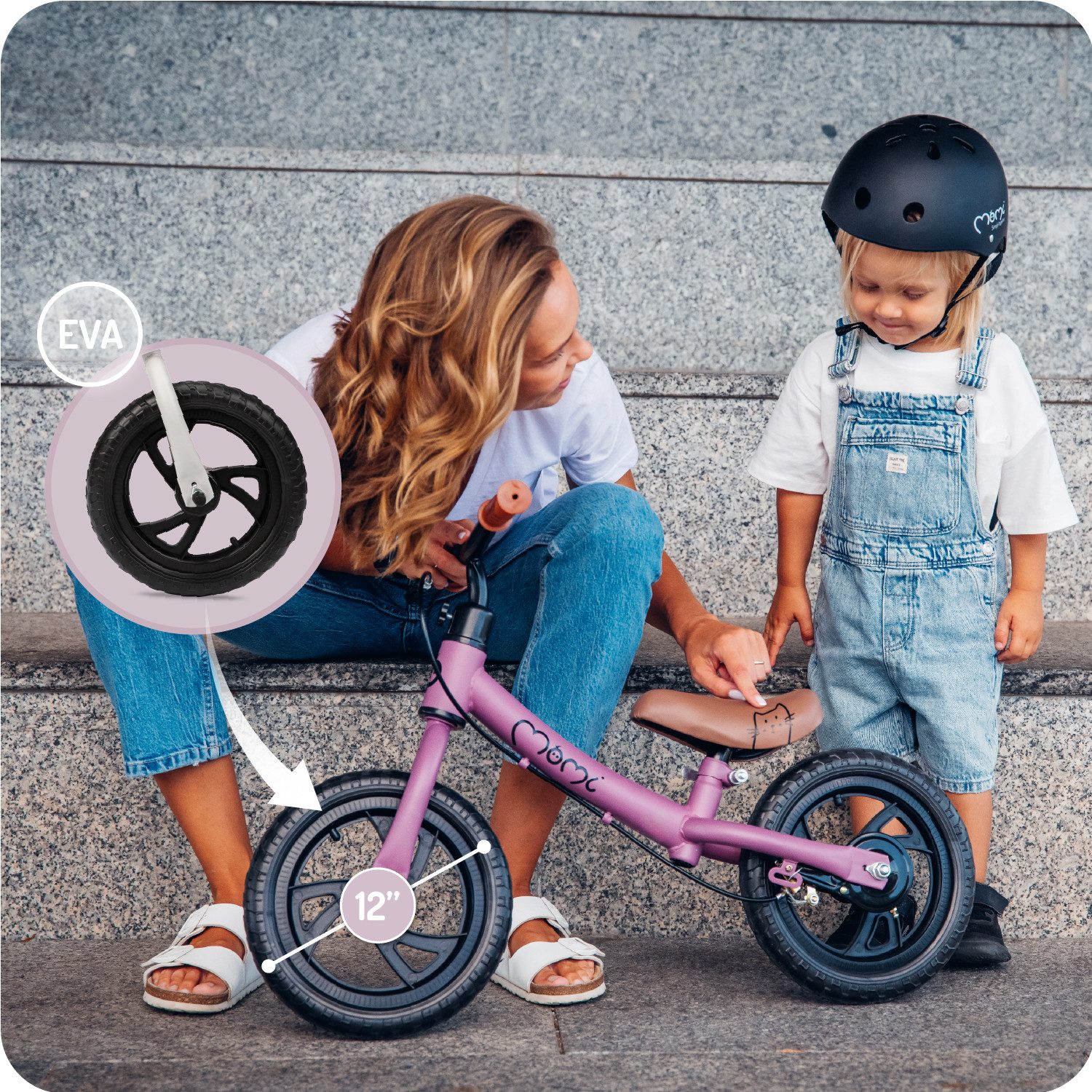 MoMi Laufrad Breki 12 Zoll, Leicht, sicher & höhenverstellbar mit EVA-Reifen ab 3J