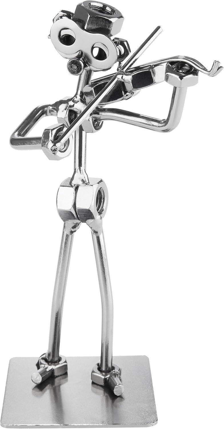 BRUBAKER Dekofigur Schraubenmännchen Geigenspieler mit Geige (Handarbeit Eisenfigur Metallmännchen Violinist, 1 St., Metallfigur Streichmusiker Dekoration), Geschenk für Orchester Musiker