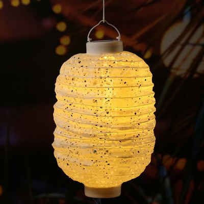 MARELIDA LED Lampion Solar Gartenlampion mit Muster weiß H: 30cm Party Balkon Terrasse, LED Classic, warmweiß (2100K bis 3000K)