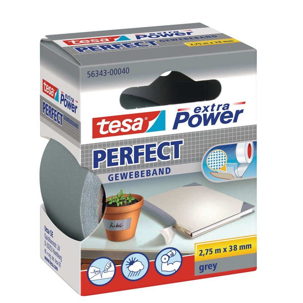 Klebeband tesa® extra Power® Perfect 56343 Gewebeband grau 38mm x 2,75m