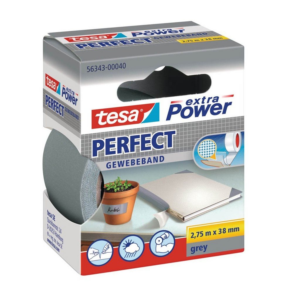 tesa Klebeband tesa® extra Power® Perfect 56343 Gewebeband grau 38mm x 2,75m