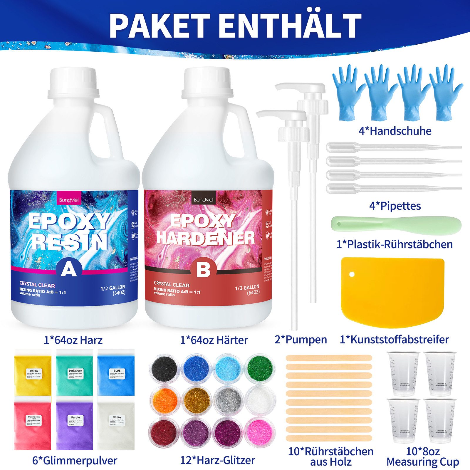 Bundviel Epoxidharz Epoxidharz Set Anfänger 128/256oz epoxidharz glasklar gießharz - 1: 1