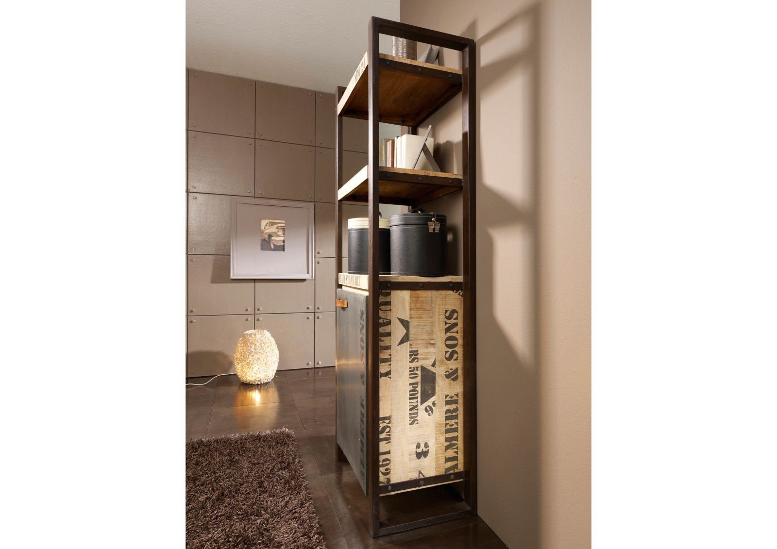 Massivmoebel24 Bücherregal FACTORY, 1-tlg., Regal Mango 60x40x180 natur bedruckt FACTORY #104