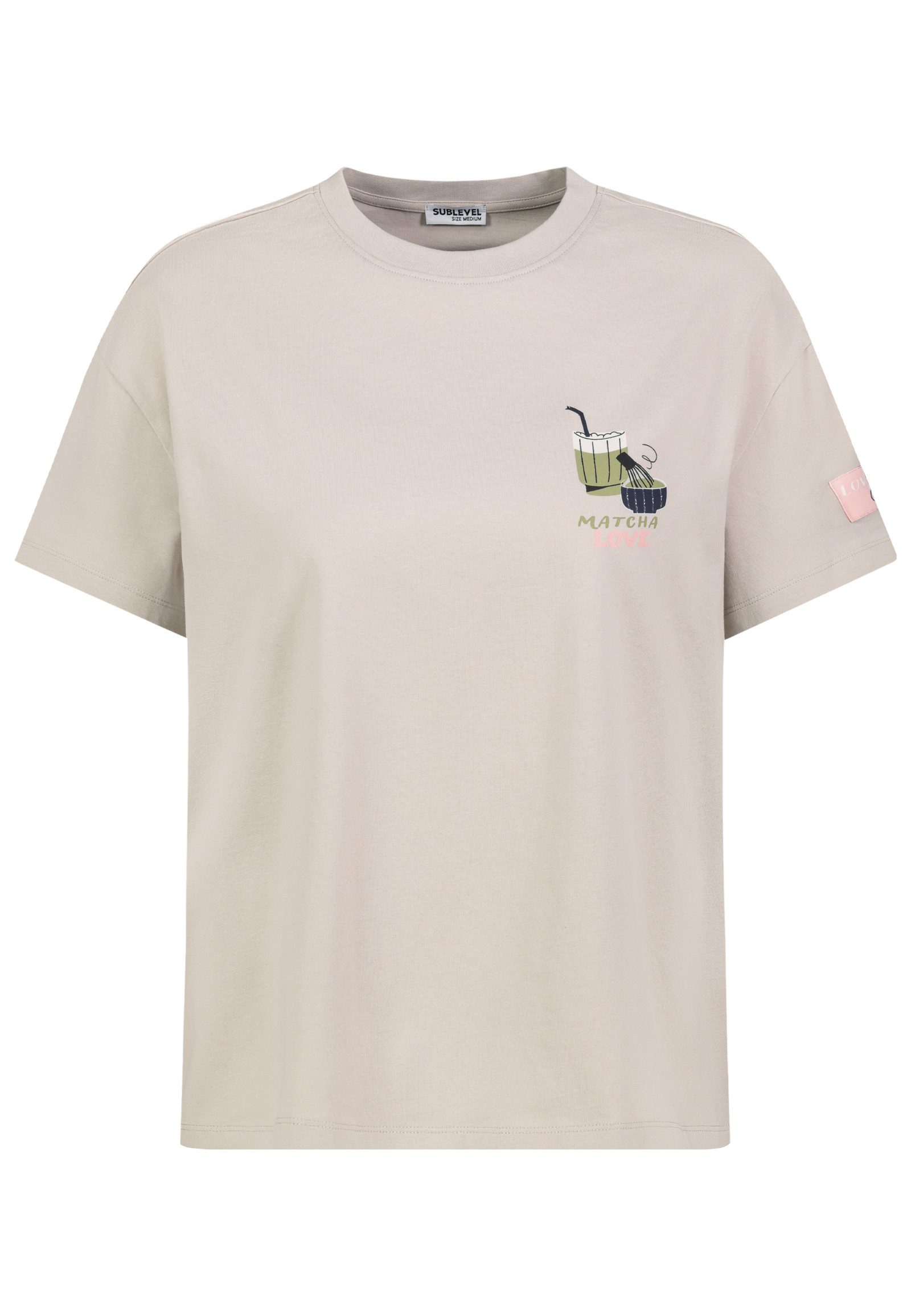 SUBLEVEL T-Shirt Damen Oversize Shirt mit Rückenprint großer Backprint, Matcha, Coffee, Cocoa