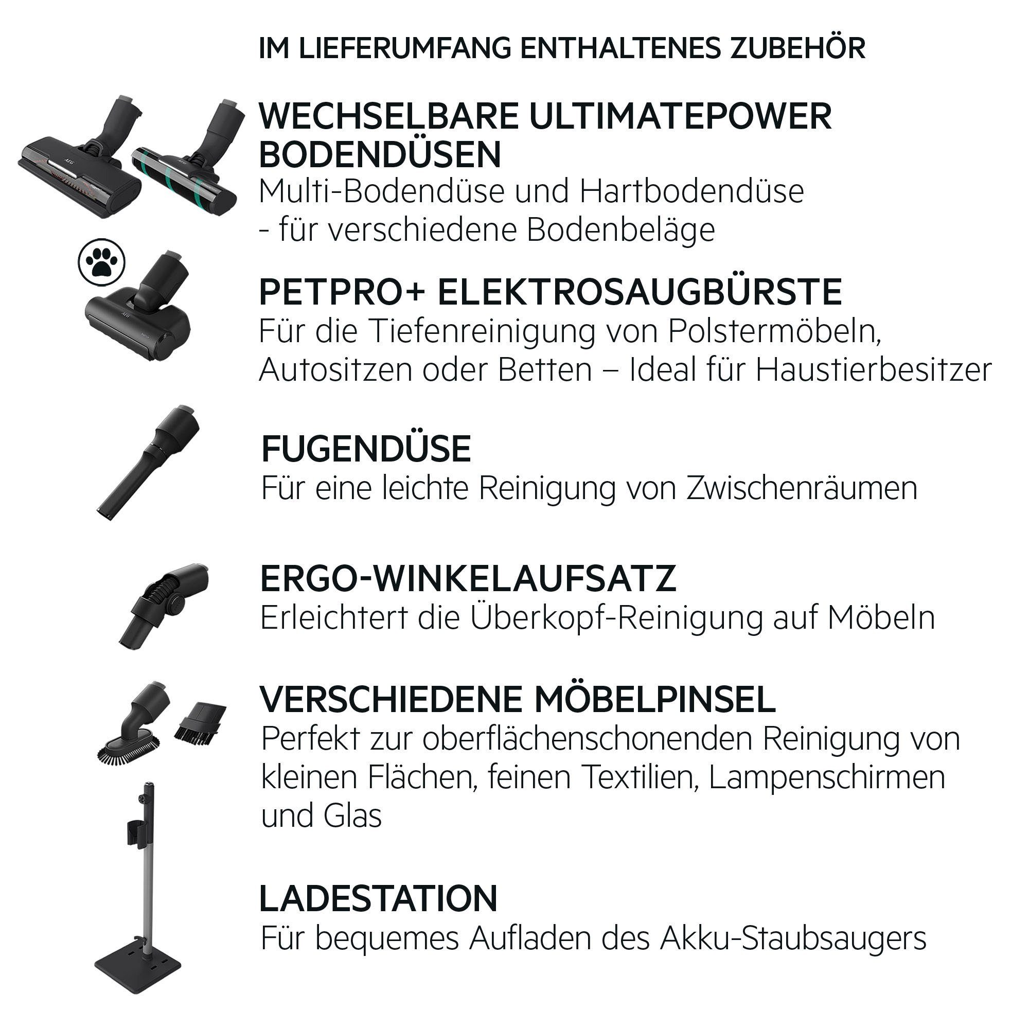 Recyclingmaterial, (AP71A142XN), 60 kg, extrem beutellos, leicht % 2,2 Akku-Hand-und Min. ULTIMATE bis 50 zu 7000 Stielstaubsauger Laufzeit AEG