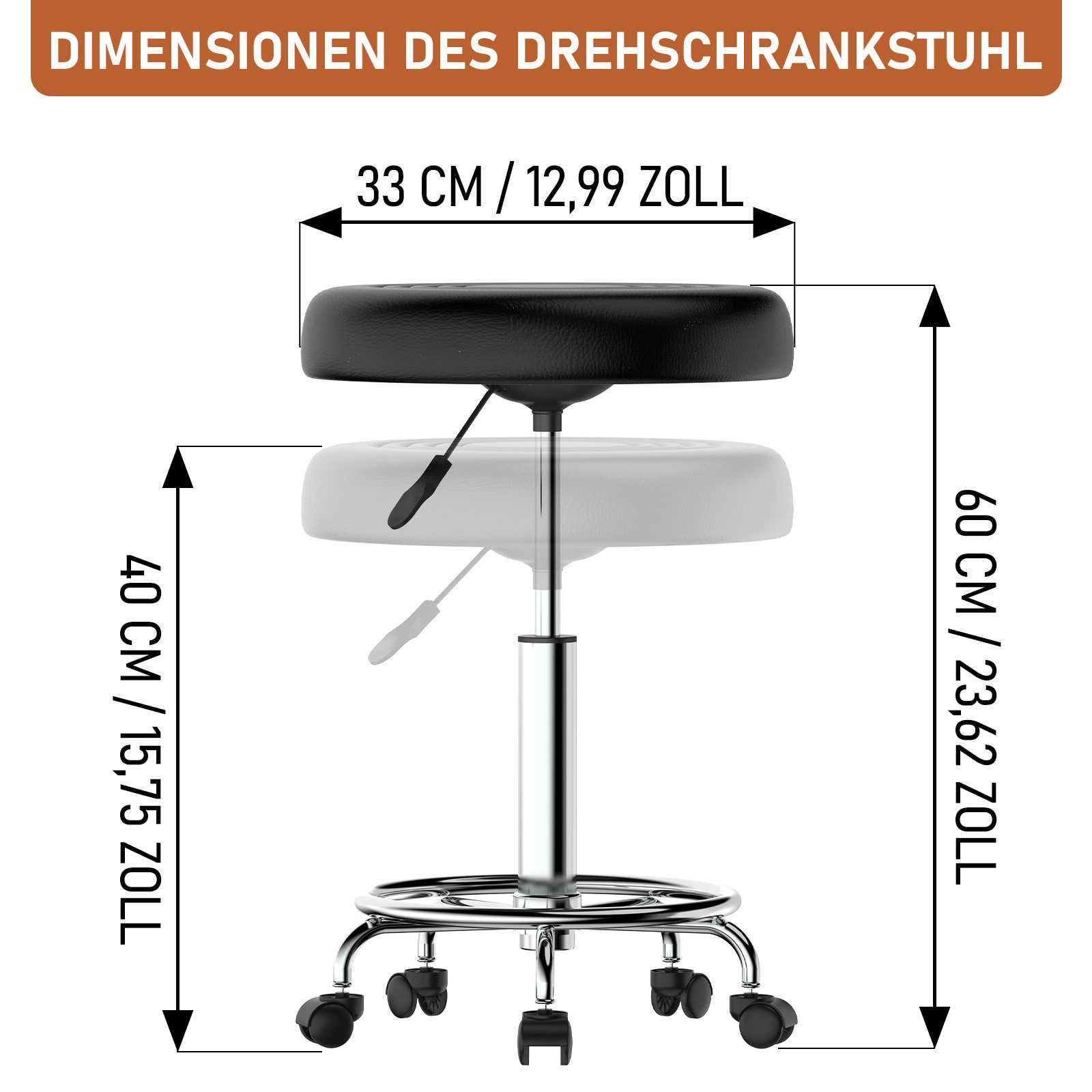 Ferghana Drehstuhl Rollhocker Höhenverstellbar,Hocker mit Rollen, Kunstlede günstig online kaufen