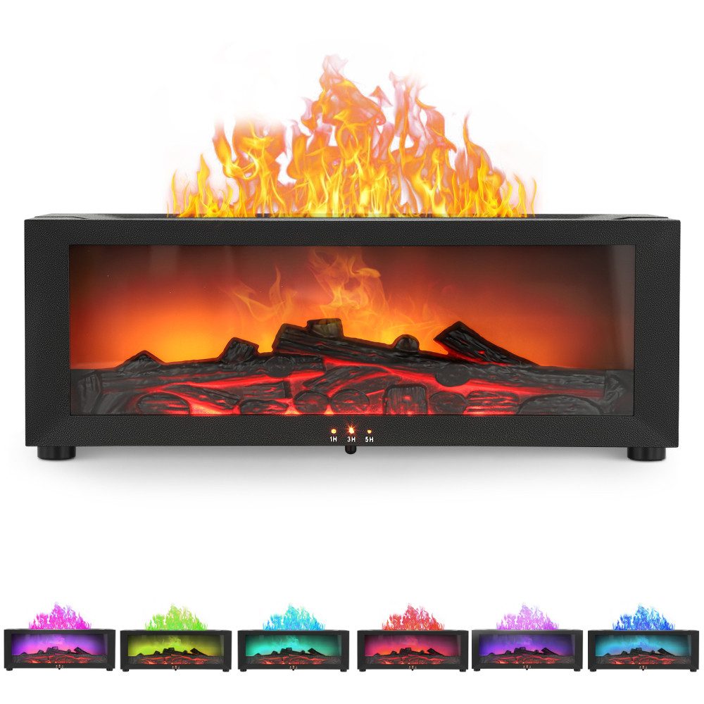 i@home Luftbefeuchter 3D-Flammen-Aroma-Diffusor, 150 l Wassertank, Timer, automatischer Abschaltfunktion, 7-farb LED-Nachtlicht, schwarz