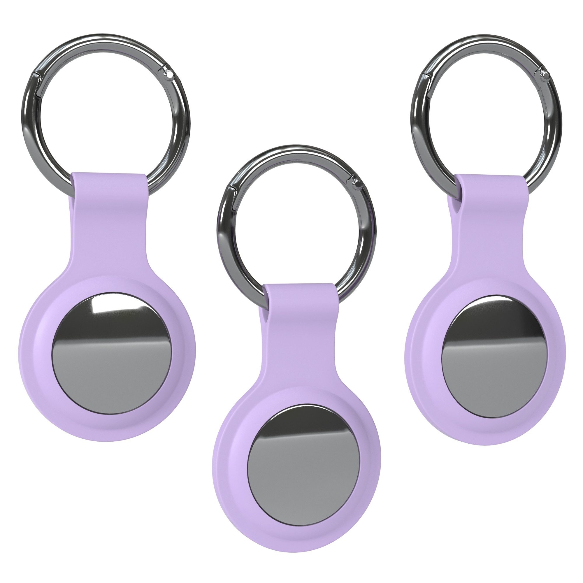 EAZY CASE Schlüsselanhänger 3er Set Silikon Anhänger kompatibel Apple AirTag, Airtags Hülle mit Silikon Rand Weich Tracker Karabiner Lila