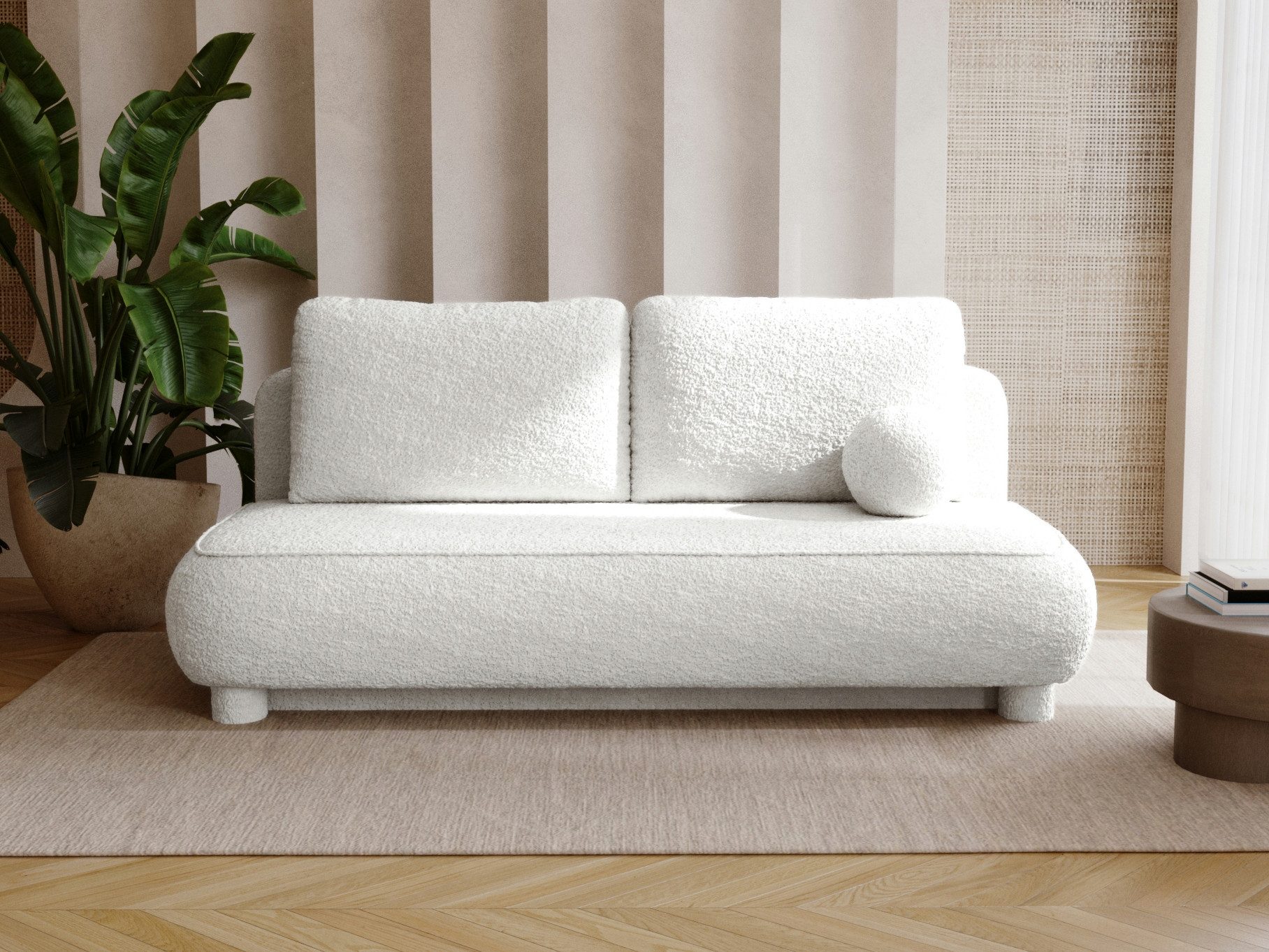 Compleo Schlafsofa Sofa ohne Armlehnen, moderne runde Form, Moderne Couch, Viele Farben zur Auswahl, Breite: 209 cm, Schlaf Couch
