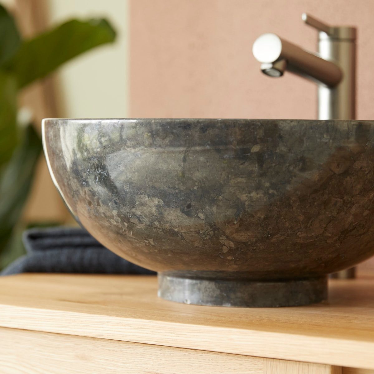 Tikamoon Waschbecken Waschbecken aus Marmor schwarz Waschbecken Bahya