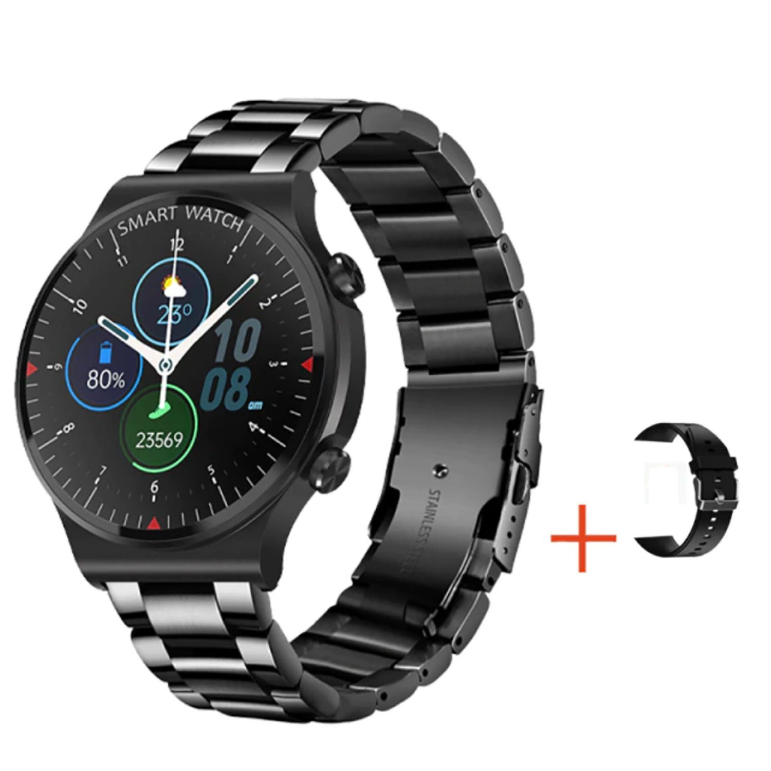 TPFNet SW20 Smartwatch (3.3 cm/1.30 Zoll), mit Edelstahl Armband + Silikon  Armband - individuelles Display - Armbanduhr mit Musiksteuerung,  Herzfrequenz, Schrittzähler, Kalorien, Social Media etc. - Silber online  kaufen | OTTO