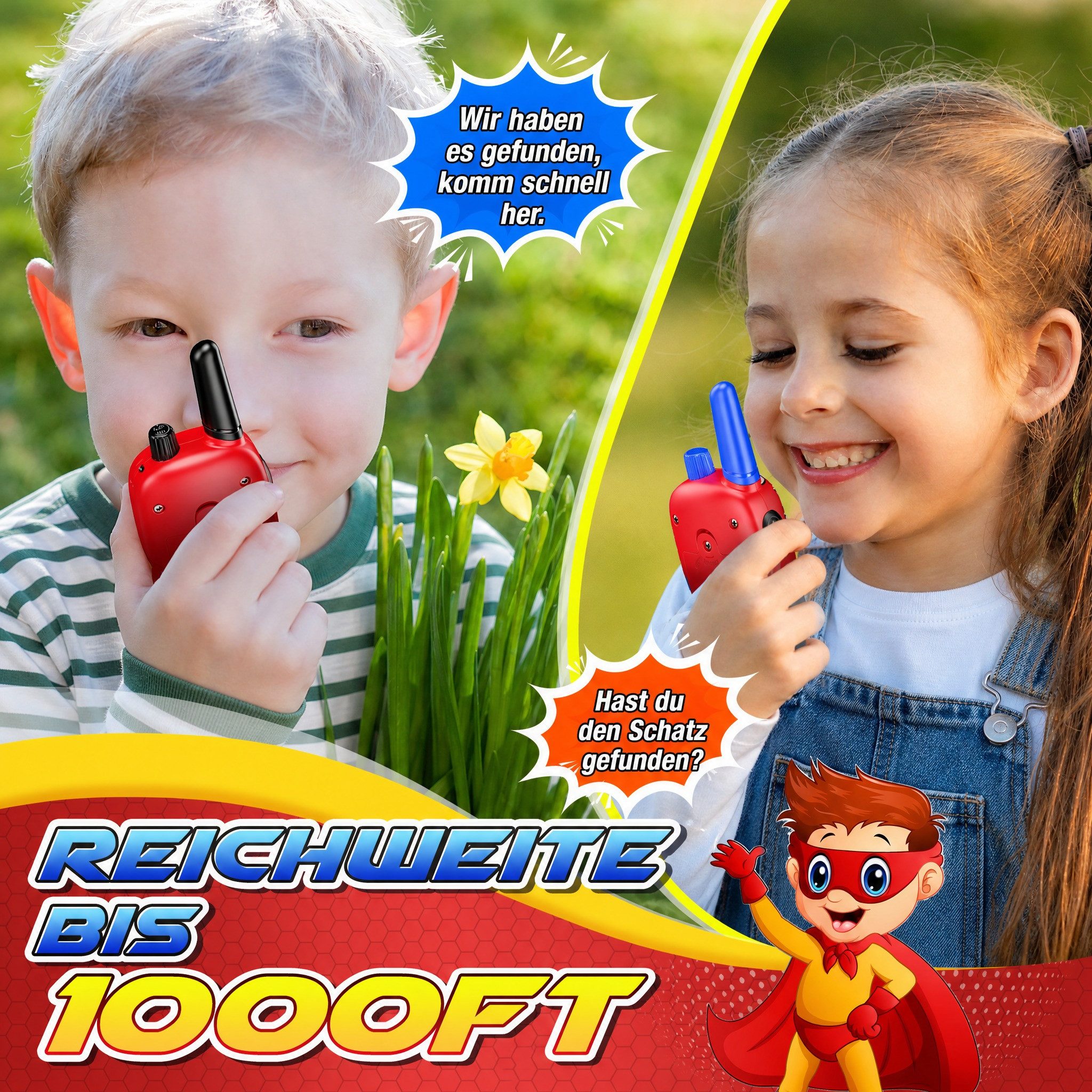 Wootoy Walkie Talkie Funkgeräte Kinder Roboter-Walkie-Talkies Spielzeug, (mit Reichweite von bis zu ca. 300 m unter geeigneten Bedingungen, 2-St., Push-to-Talk-Bedienung unkomplizierte Nutzung für Kinder ab 3 Jahren), in Geschenkbox ideal für Indoor- und Outdoor-Abenteuer
