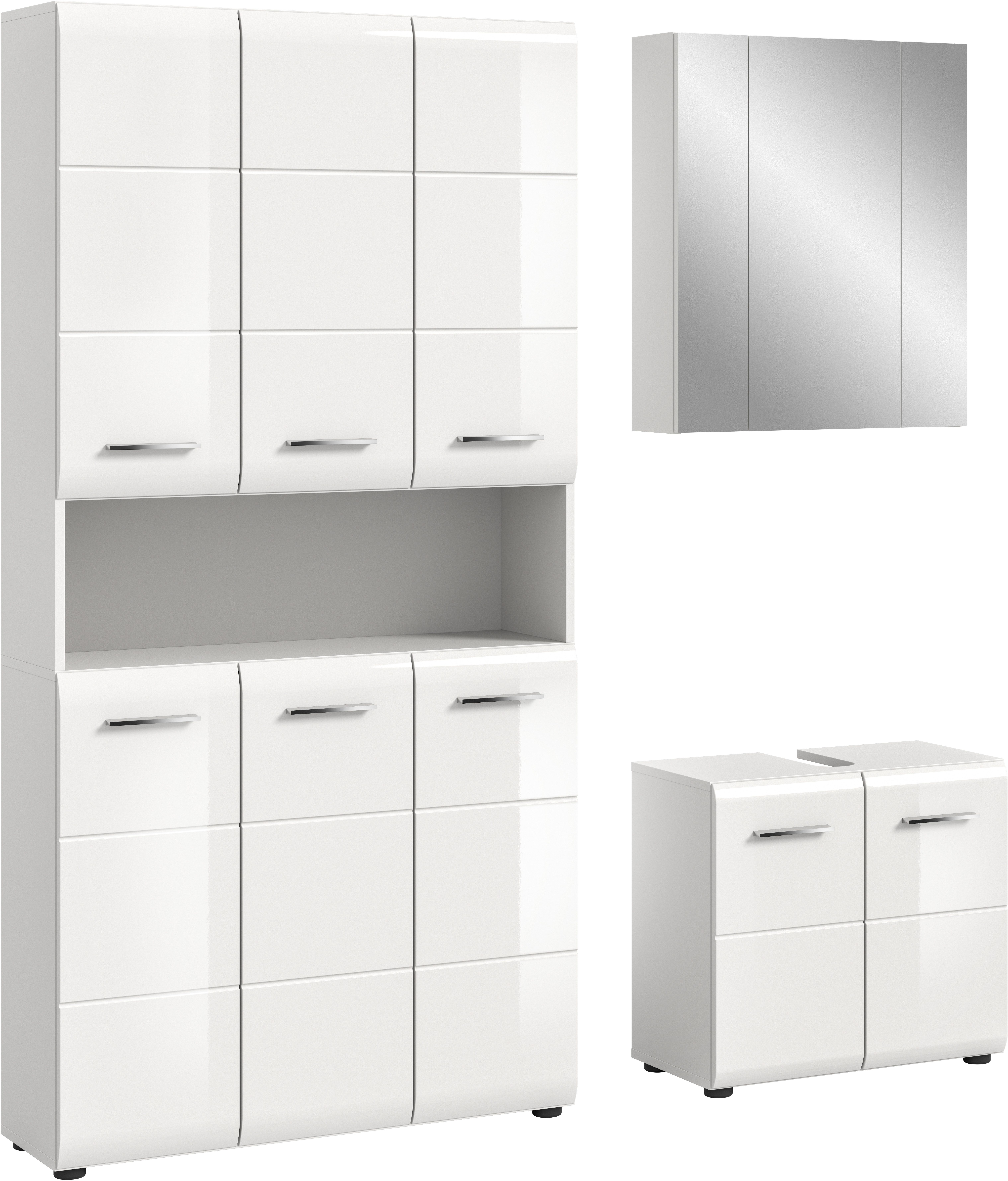 welltime Badezimmer-Set, (Set, 4-St., Stauraumschrank, WBU, Spiegelschrank), Bad-Kombination, Bad-Möbel, Badezimmer, Kombination, Kombi
