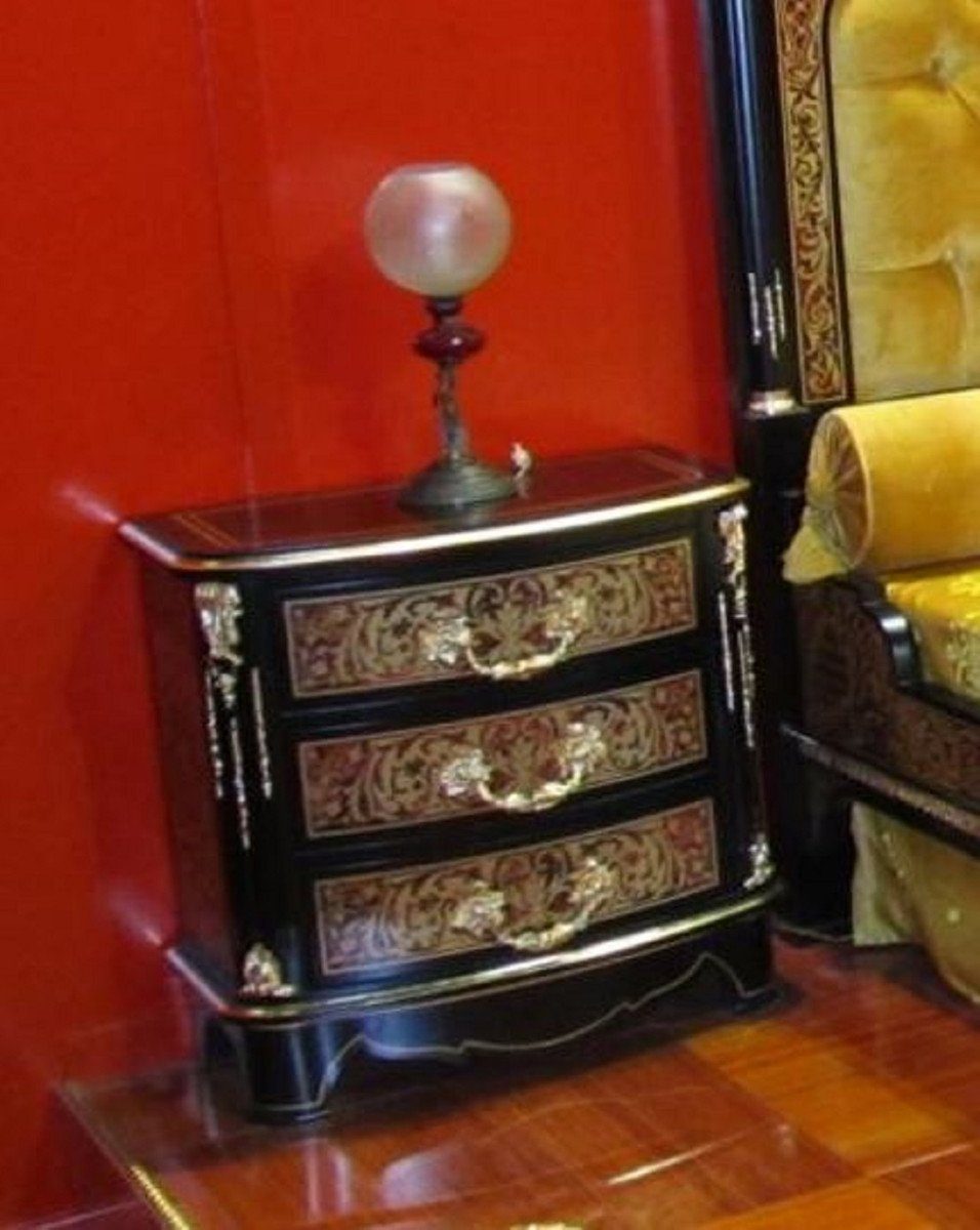 Casa Padrino Nachtkommode Casa Padrino Luxus Barock Boulle Nachtkommode Schwarz / Rot / Gold - Handgefertigter Nachttisch im Barockstil - Barock Schlafzimmer Möbel - Erstklassische Luxus Qualität - Made in Italy