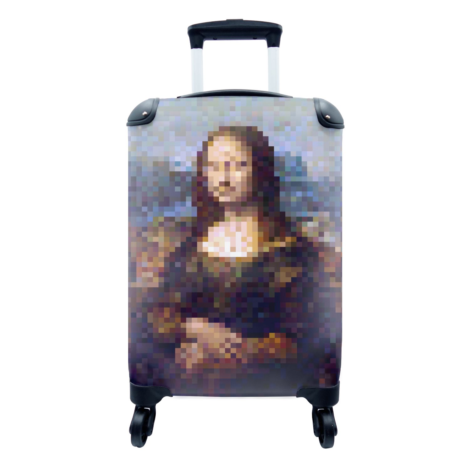 mit Handgepäckkoffer DaVinci Leonardo für Rollen, Lisa - Ferien, Mona rollen, - Pixel, Reisetasche Handgepäck MuchoWow 4 Trolley, Reisekoffer