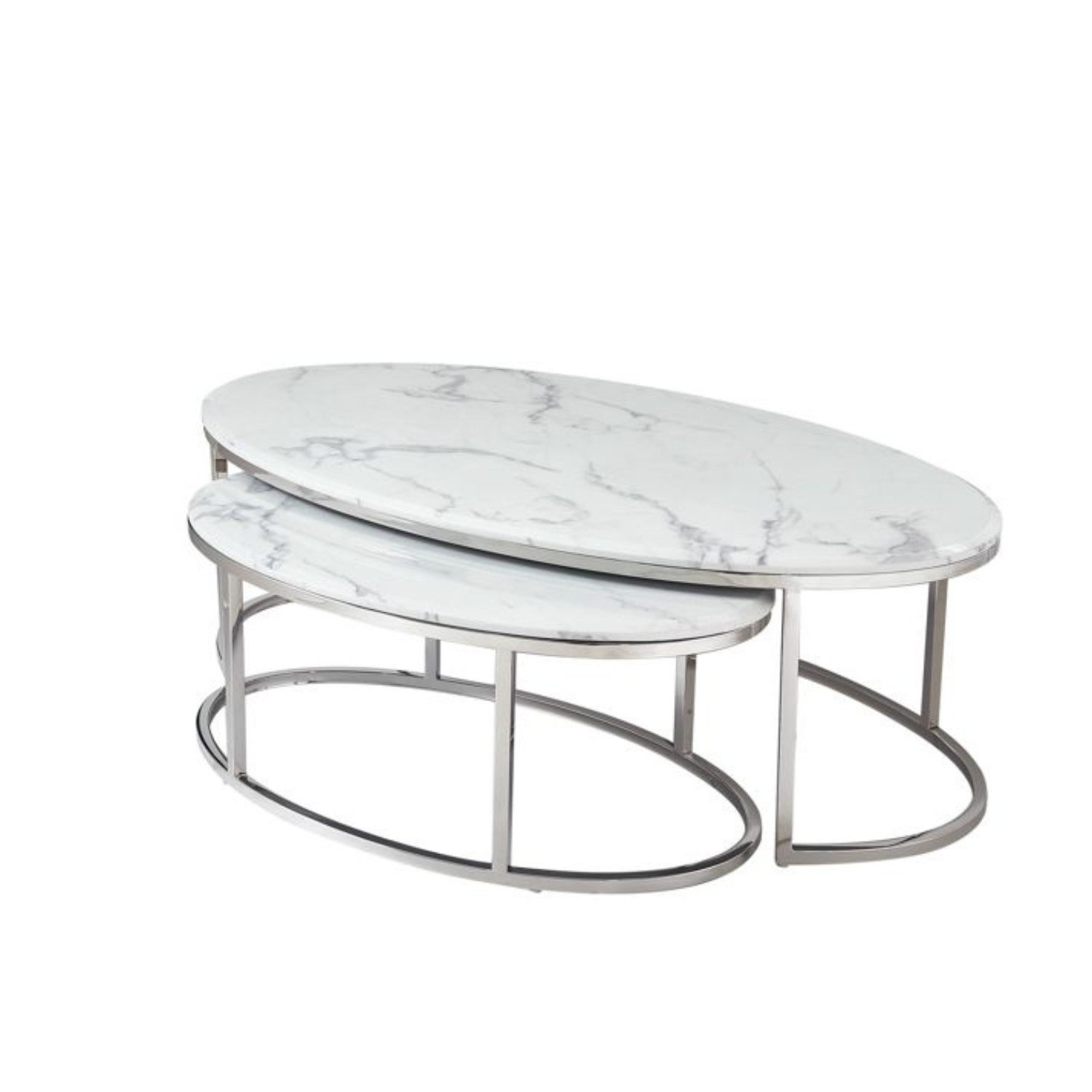 alesvelt Couchtisch Couchtisch 2er Set oval in Marmor-Optik– 130 x 70 x 42 cm