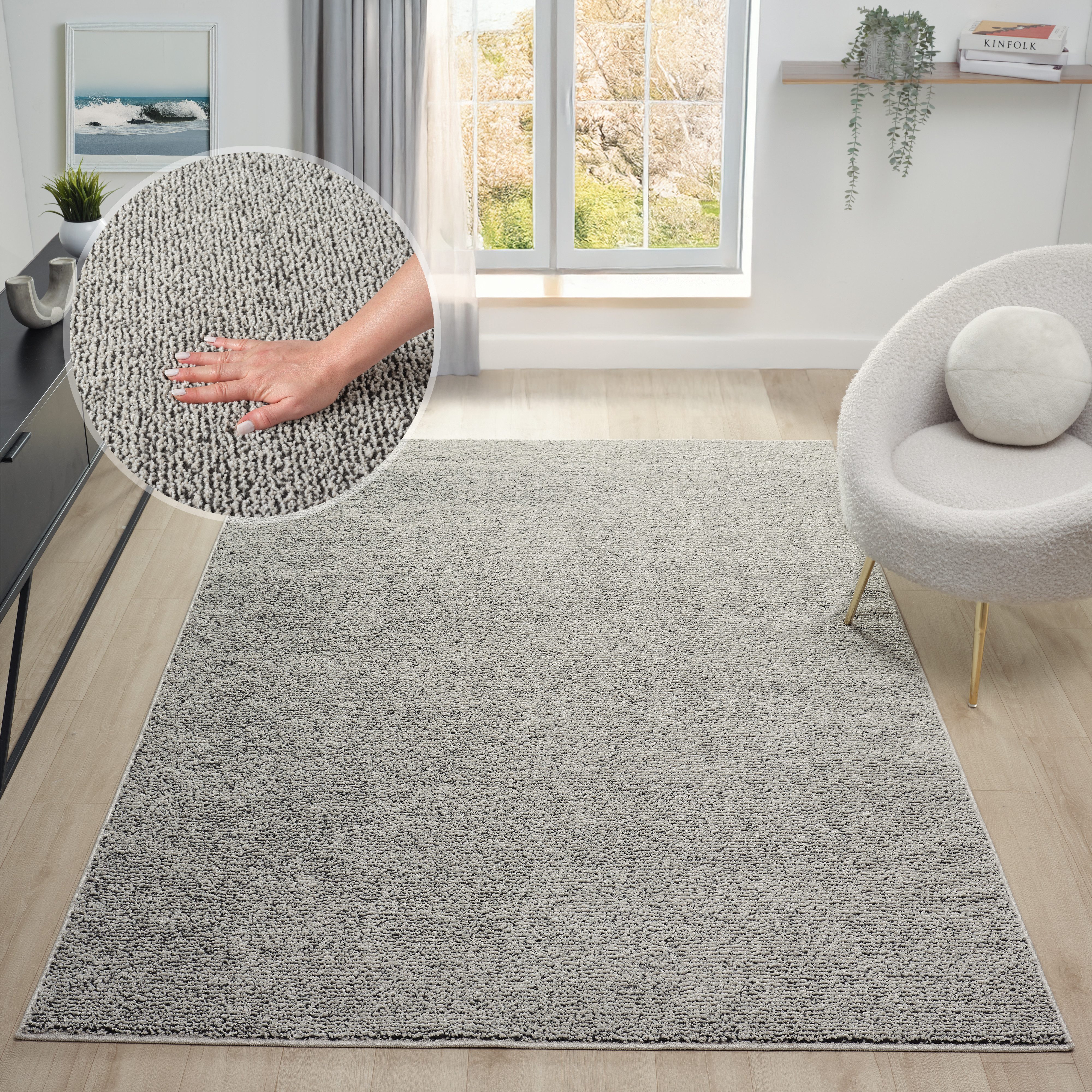 OTTO home Teppich Lisam, rechteckig, Höhe: 15 mm, meliert, uni, weich, Wohnzimmer, Schlafzimmer