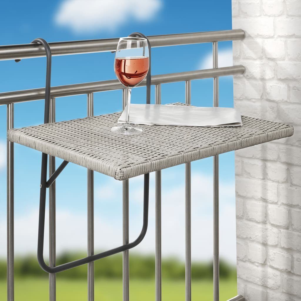 HI Klapptisch Balkon-Klapptisch mit Platte in Rattan-Optik 60x40 cm Grau