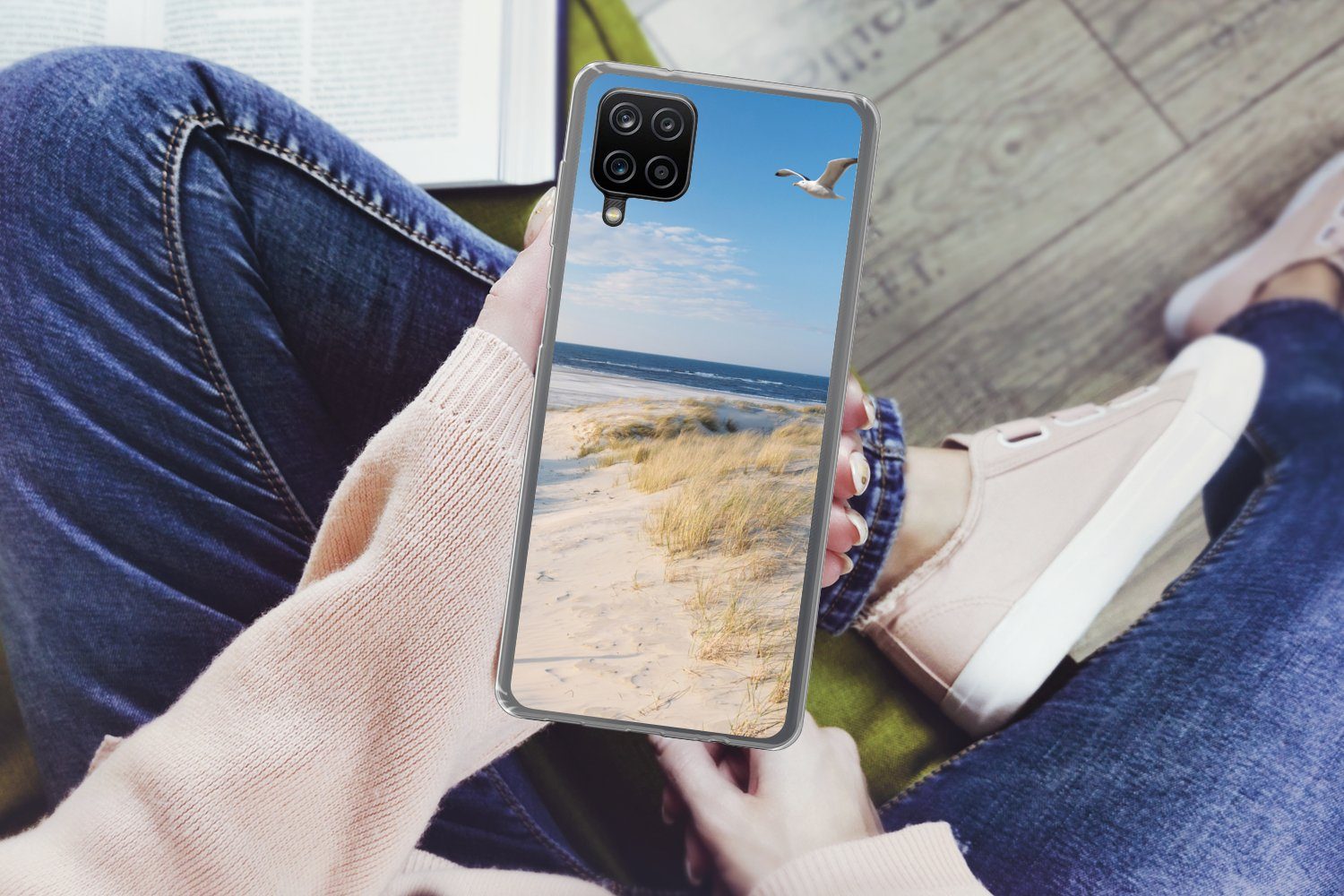 MuchoWow Handyhülle für Samsung Galaxy A12 Düne - Möwe - Strand - Meer - Sonne, Smartphone-Bumper, Print, Handy Schutzhülle Dünn