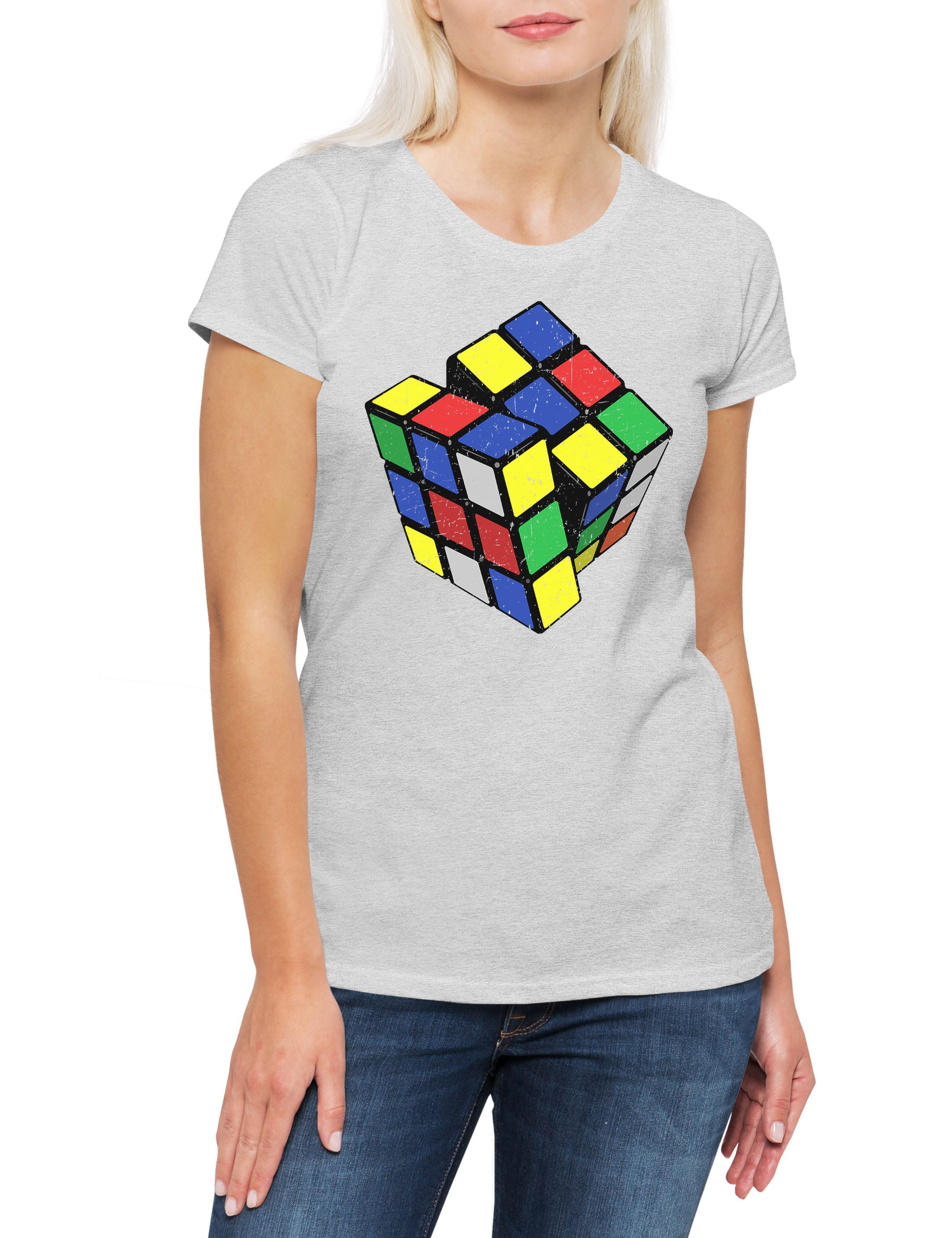 Print-Shirt Retro Cube Damen T-Shirt Zauberwürfel 80s Magic Speed Cubing Cuber