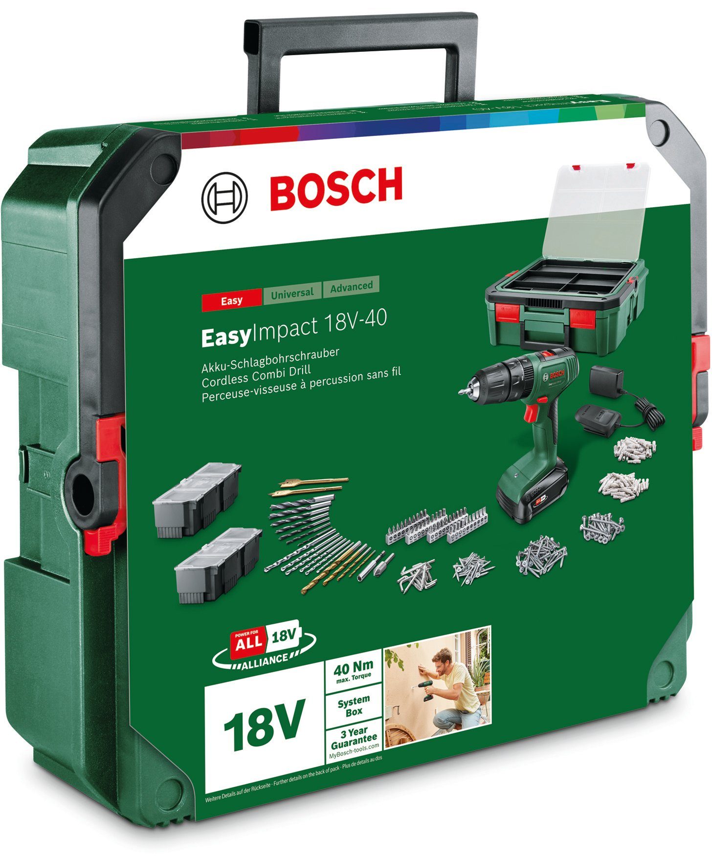 Bosch Home & Garden Akku-Schlagbohrschrauber EasyImpact Systembox, 241 teilig, mit 2 Akkus 18V/1,5Ah und Ladegerät – Bild 4 von 5
