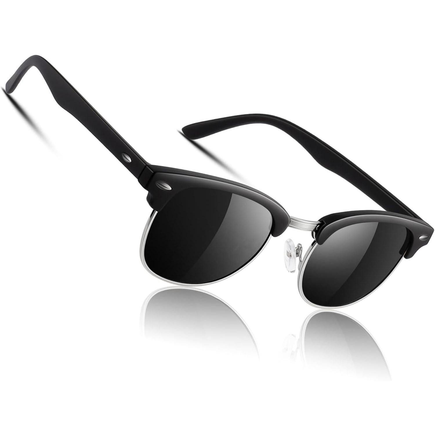 Retrosonnenbrille Sonnenbrille polarisiert Halbrahmen UV400 CAT3 Matt Schwarz Grau