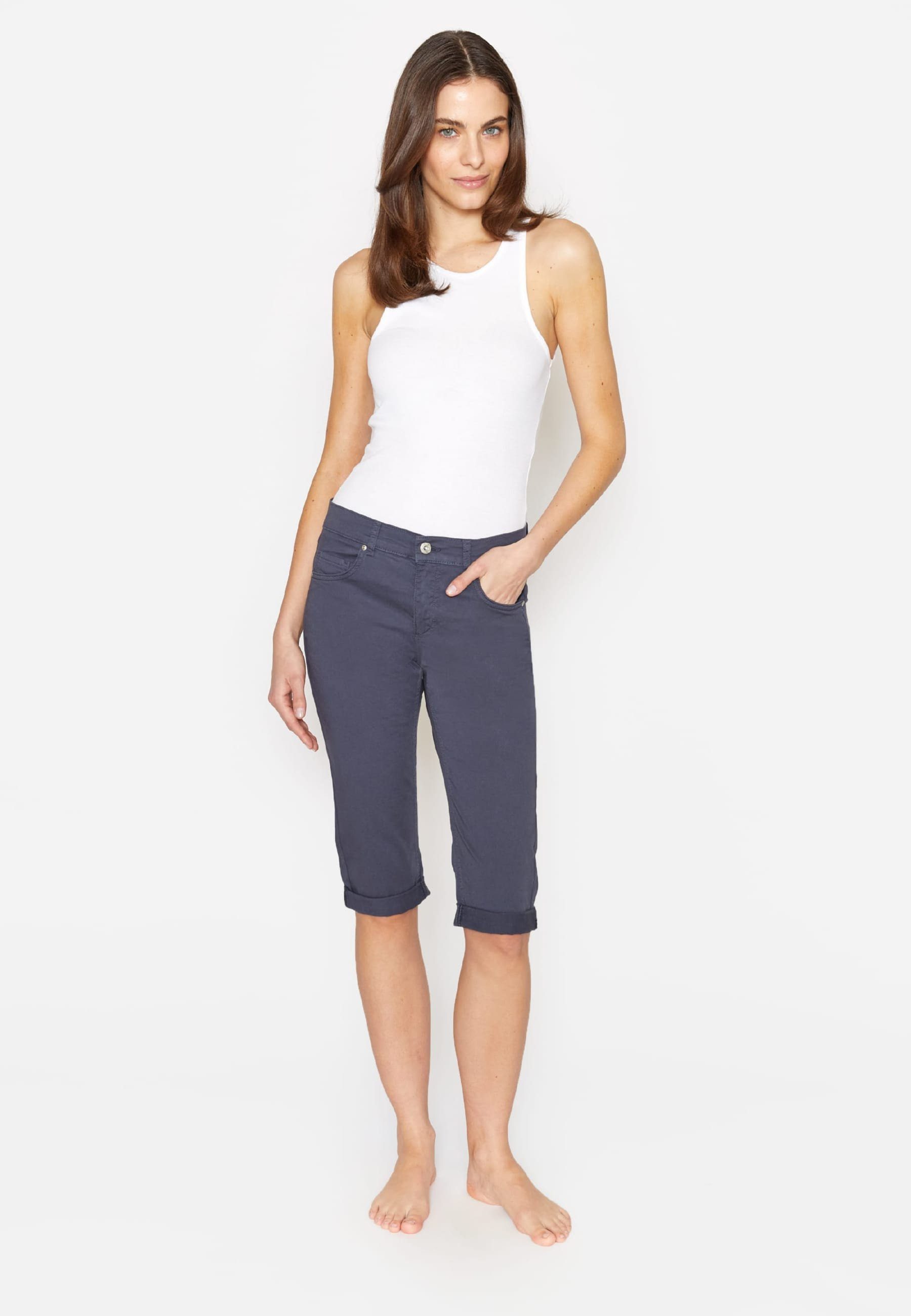 ANGELS Slim-fit-Jeans mit 5-Pocket-Hose Capri TU dunkelblau Label-Applikationen