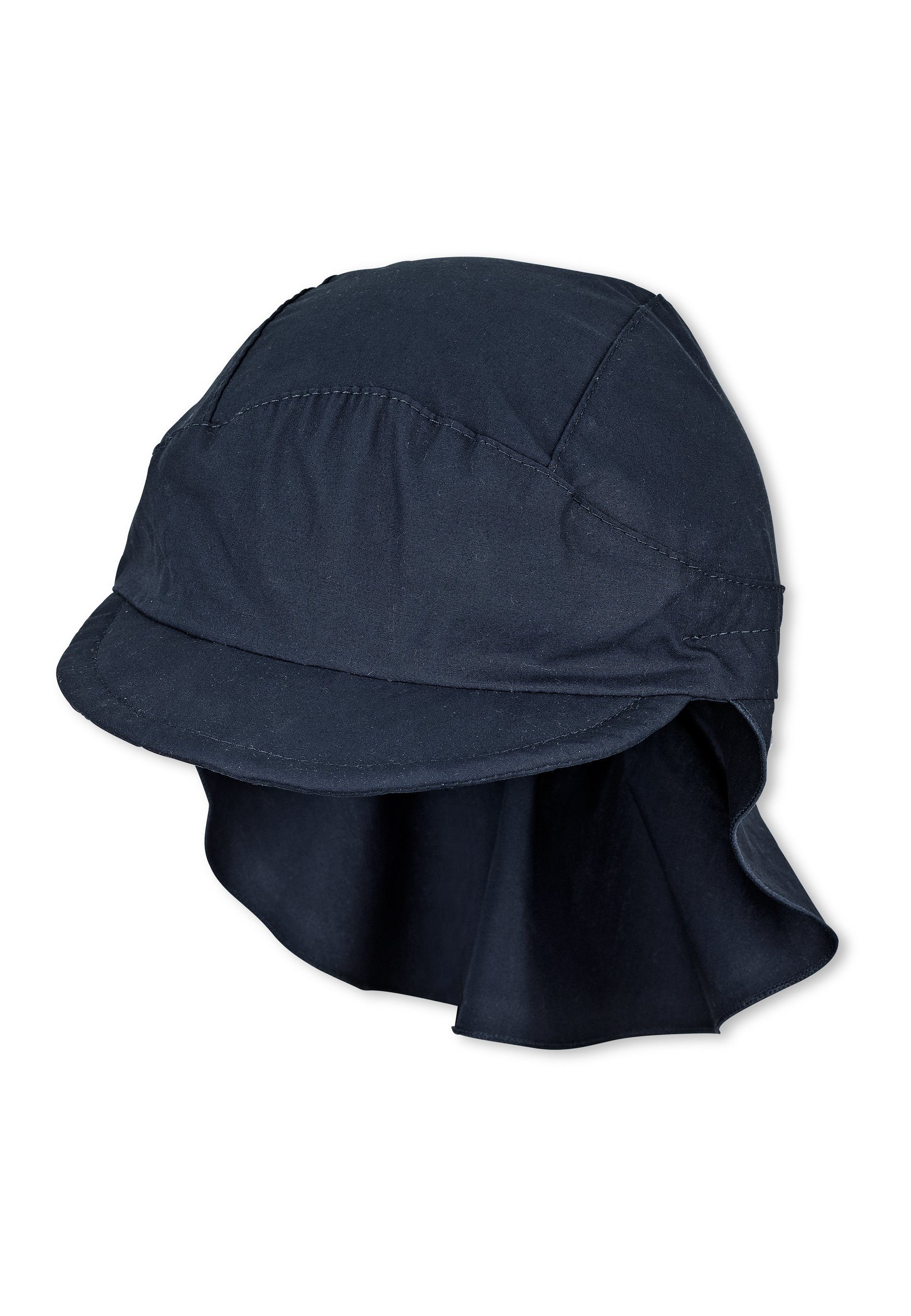 Sterntaler® Beanie Schirmmütze mit Nackenschutz (1-St., Erstlingsmütze bedruckt mit Sternen UV-Sonnenschutz 50) Kindermütze mit Schirm aus UV-Popeline unifarben marine