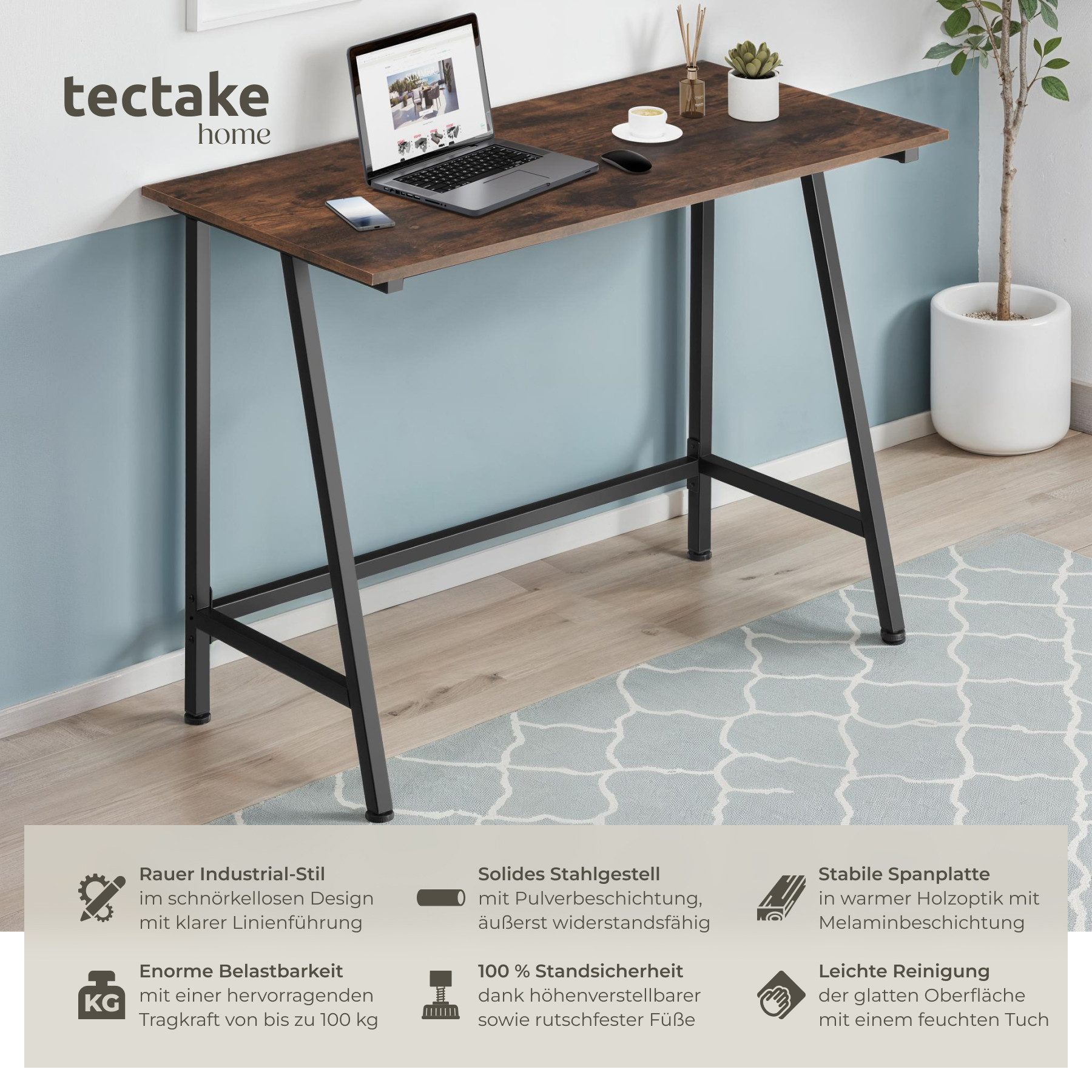 tectake Schreibtisch Newton (1-St., 1 tlg), Handlicher Schreibtisch in typischer Industrie-Optik