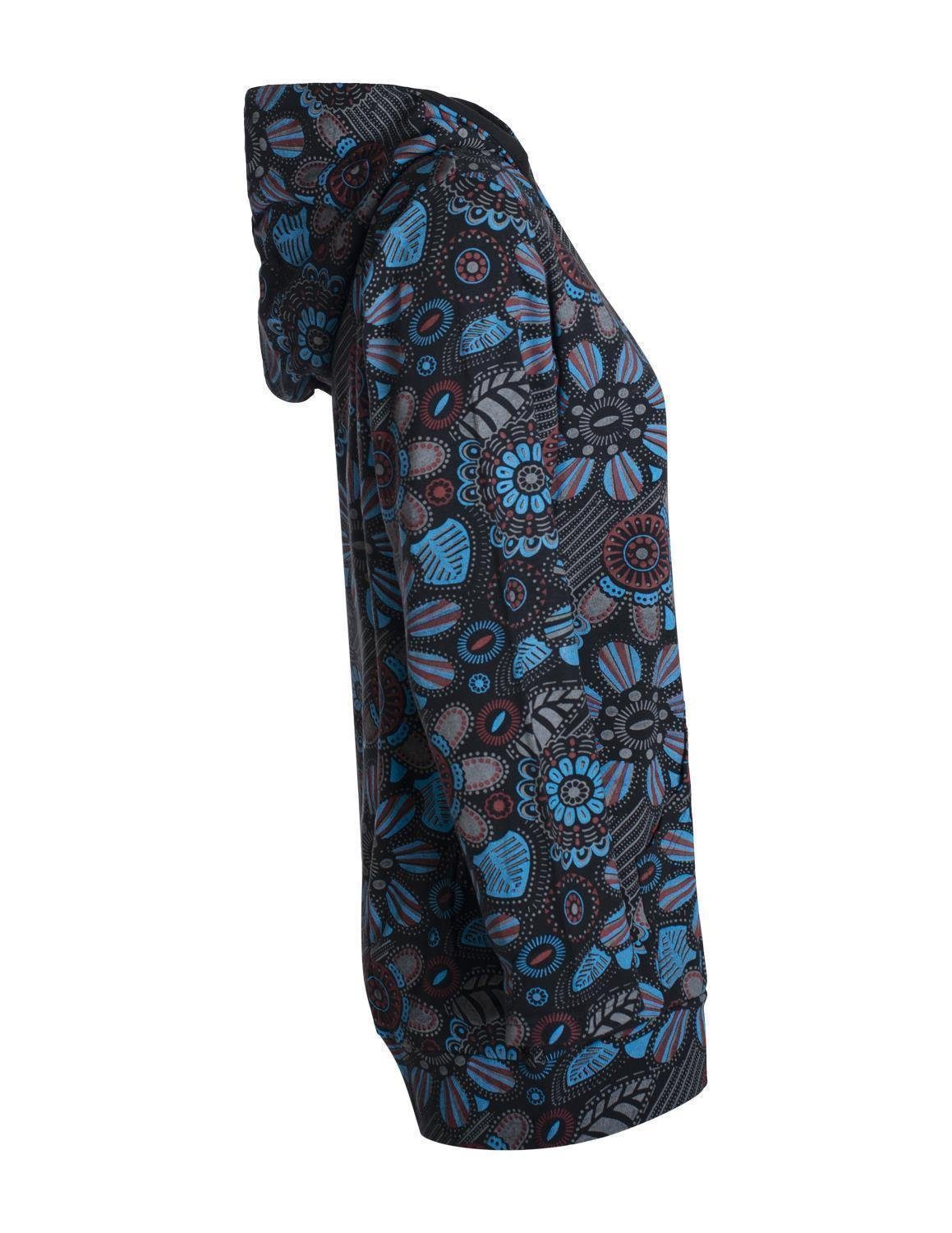 Vishes Kapuzenshirt Langarm Hoodie mit Blumen Druck und Kängurutasche Hippie, Goa Style