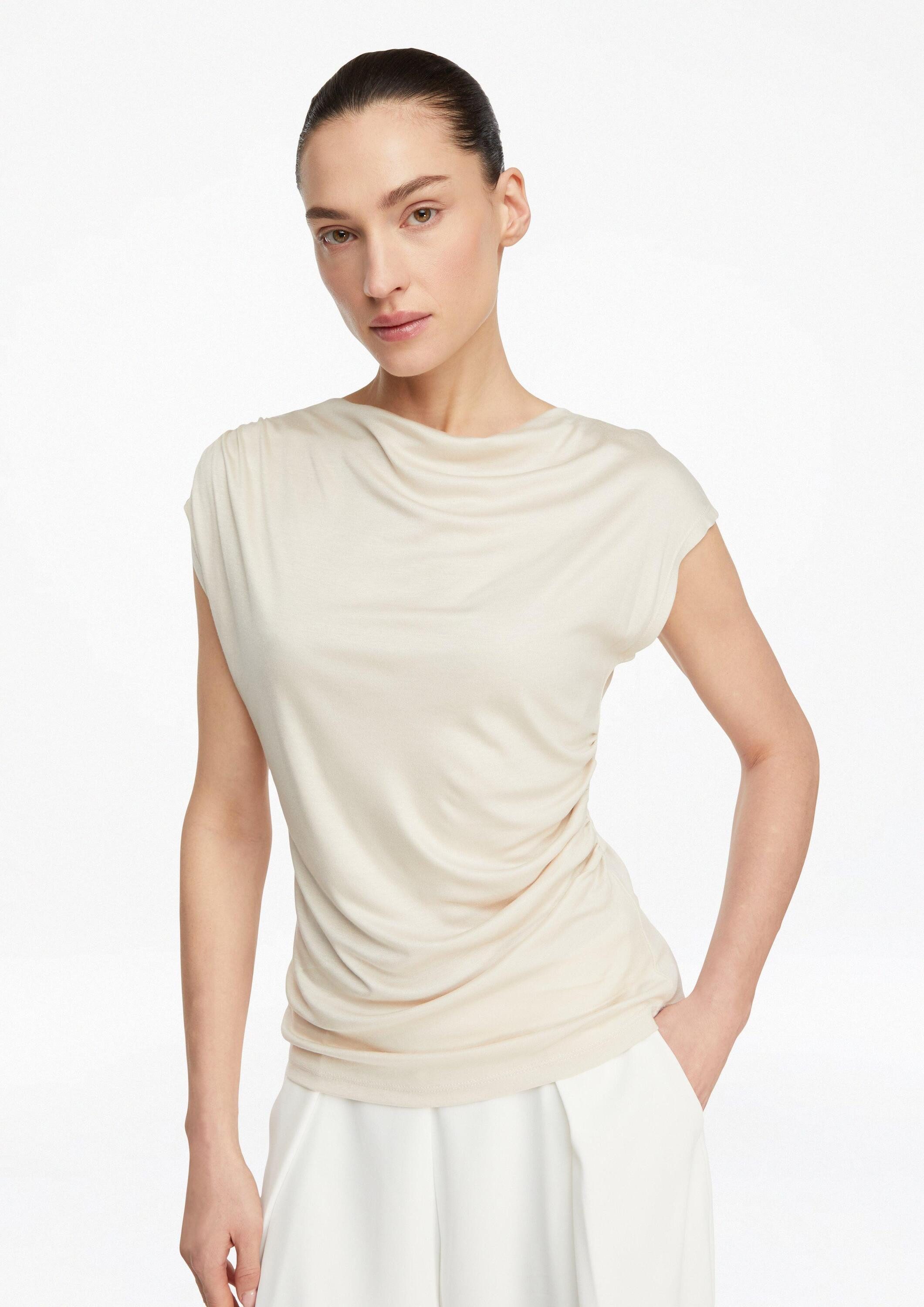 comma Kurzarmshirt T-Shirt Fließendes Top aus Viskosejersey mit Drapierungen