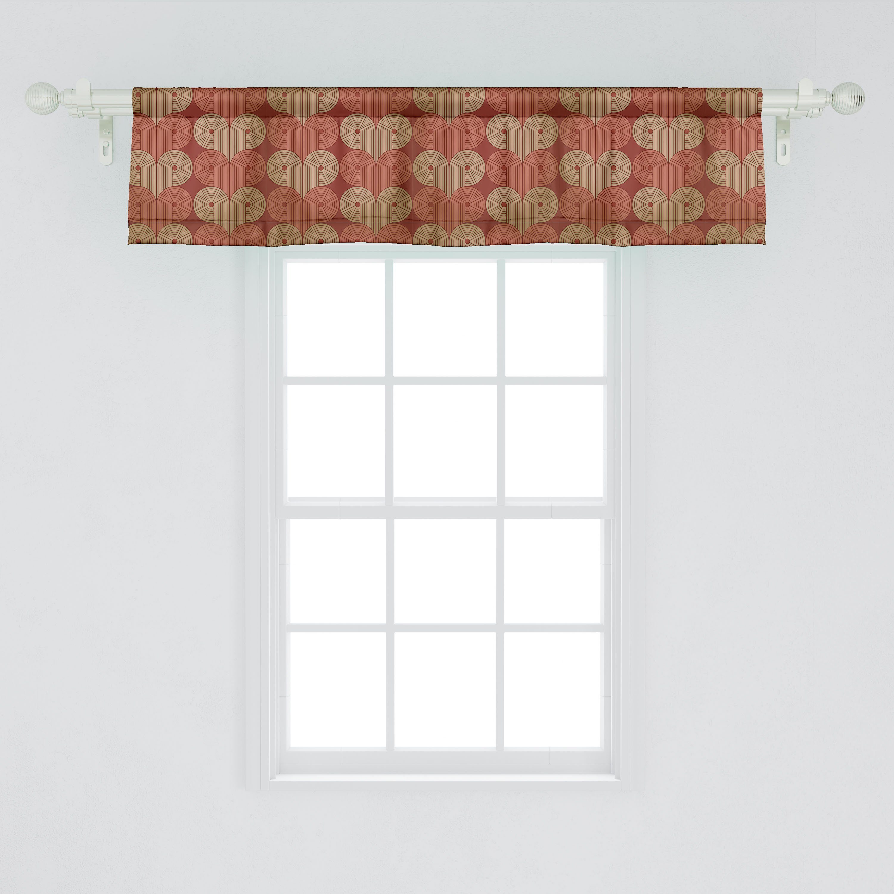 Dekor Scheibengardine Vintage Küche Strudel Volant Vorhang mit Microfaser, Abstrakt gestreifter Schlafzimmer für Stangentasche, Abakuhaus,
