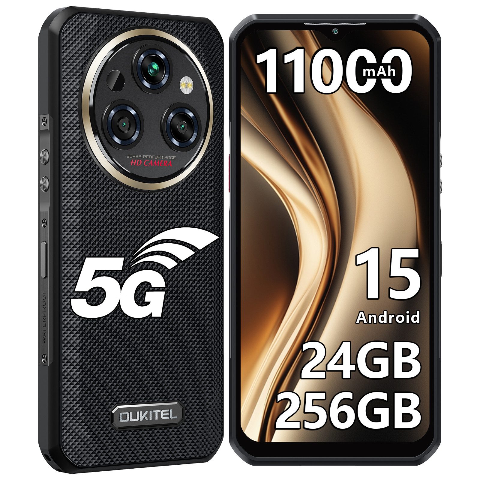 OUKITEL WP35 5G 24+256GB Outdoor Smartphone (16,76 cm/6.6 Zoll, 256 GB Speicherplatz, 108 MP Kamera, Android 15, 11000mAh, OTG, GPS, NFC, IP68 Wasserdicht Baustellenhandy)
