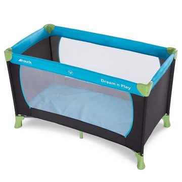Hauck Baby-Reisebett Dream'n Play - Waterblue, 4-tlg., Kinderreisebett mit Reisebett Matratze (6 cm Höhe) & Tasche - faltbar