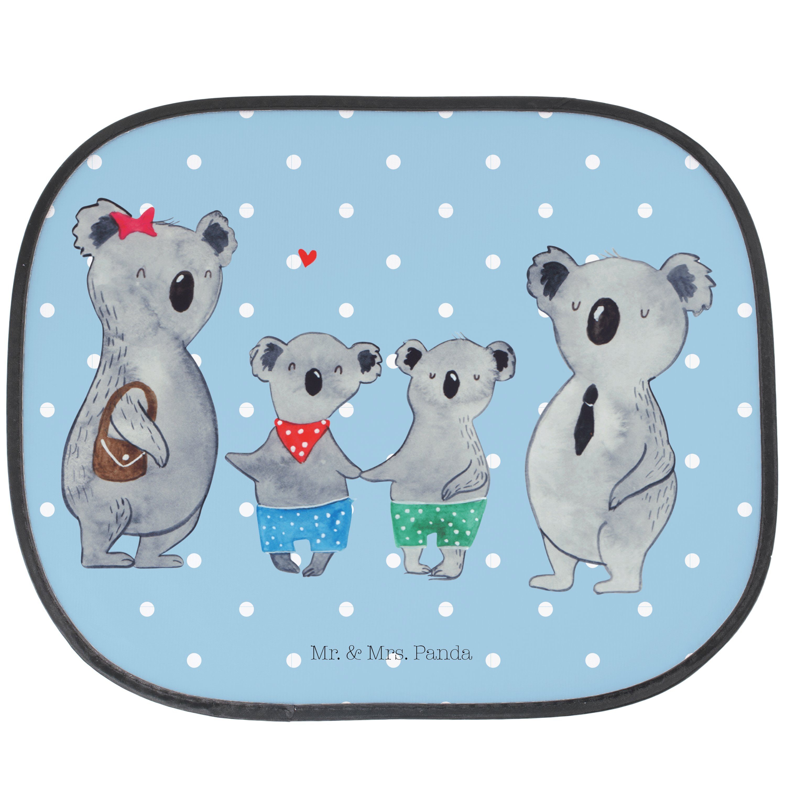 Sonnenschutz Koala Familie Mrs. Panda, - Mr. - Sonnenschutz & zwei Seidenmatt Kinder, Geschenk, Fa, Pastell Blau